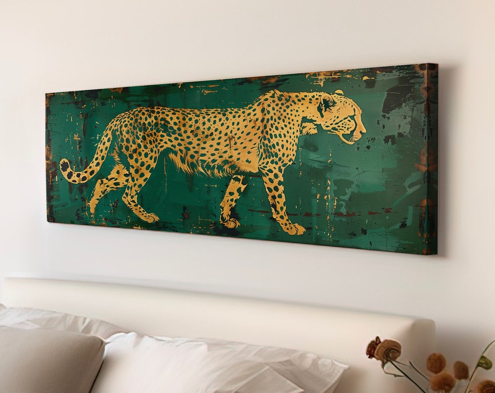 Golden Cheetah Sage Green Vintage Wall Art