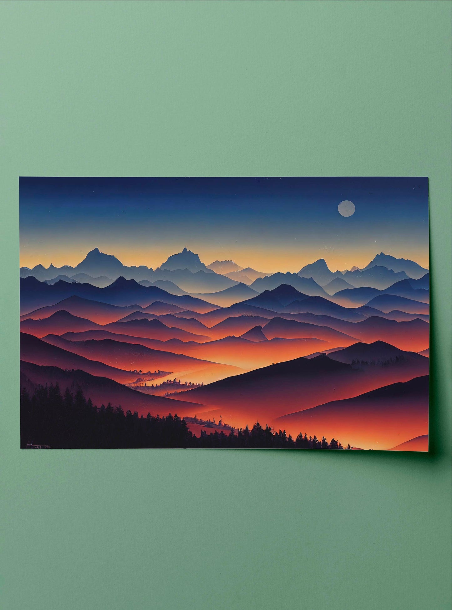 Nightfall In The Alps Canvas Art Print, Bedroom Canvas Wall Art, Wrapped Canvas Wall Art, Abstract Wall Art, Canvas Living Room Wall Art