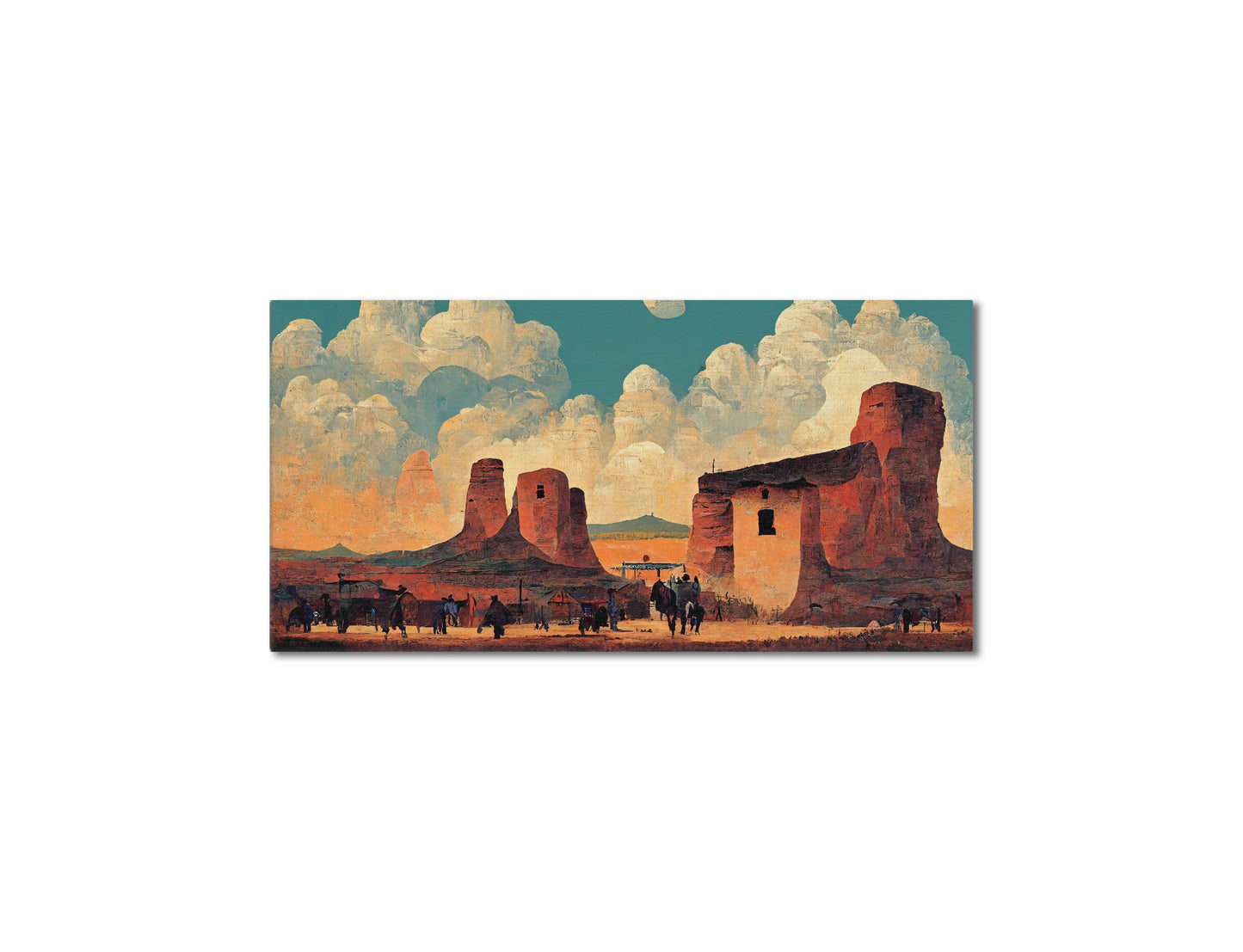 Wild West City In The Desert Landscape Canvas Wall Art, Framed Canvas Wall Print, Wrapped Canvas Wall Art, Abstract Wall Art