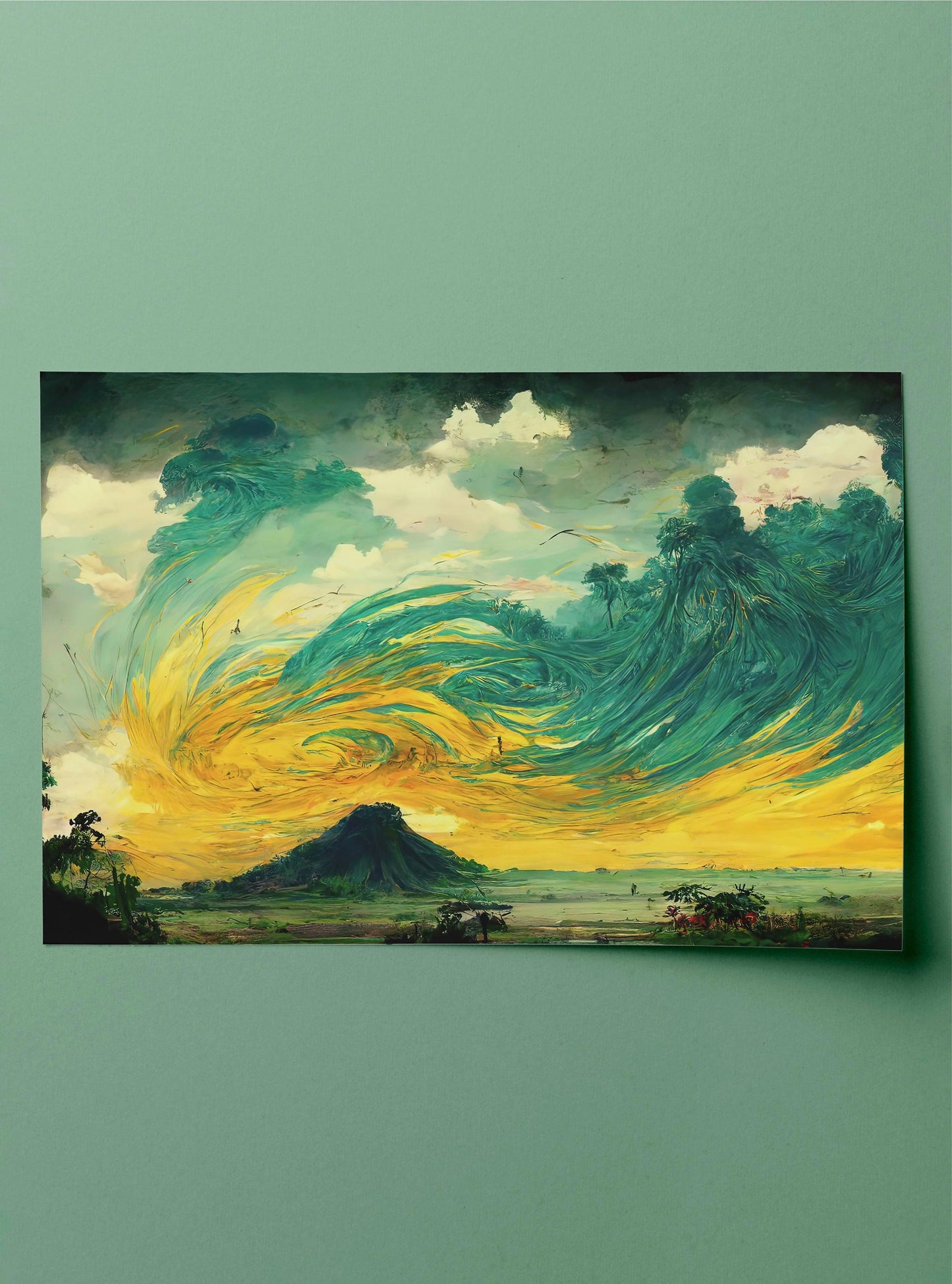 A Volcano In The Storm Oil Painting Canvas Art Print, Bedroom Canvas Wall Art, Wrapped Canvas Wall Art, Abstract Wall Art