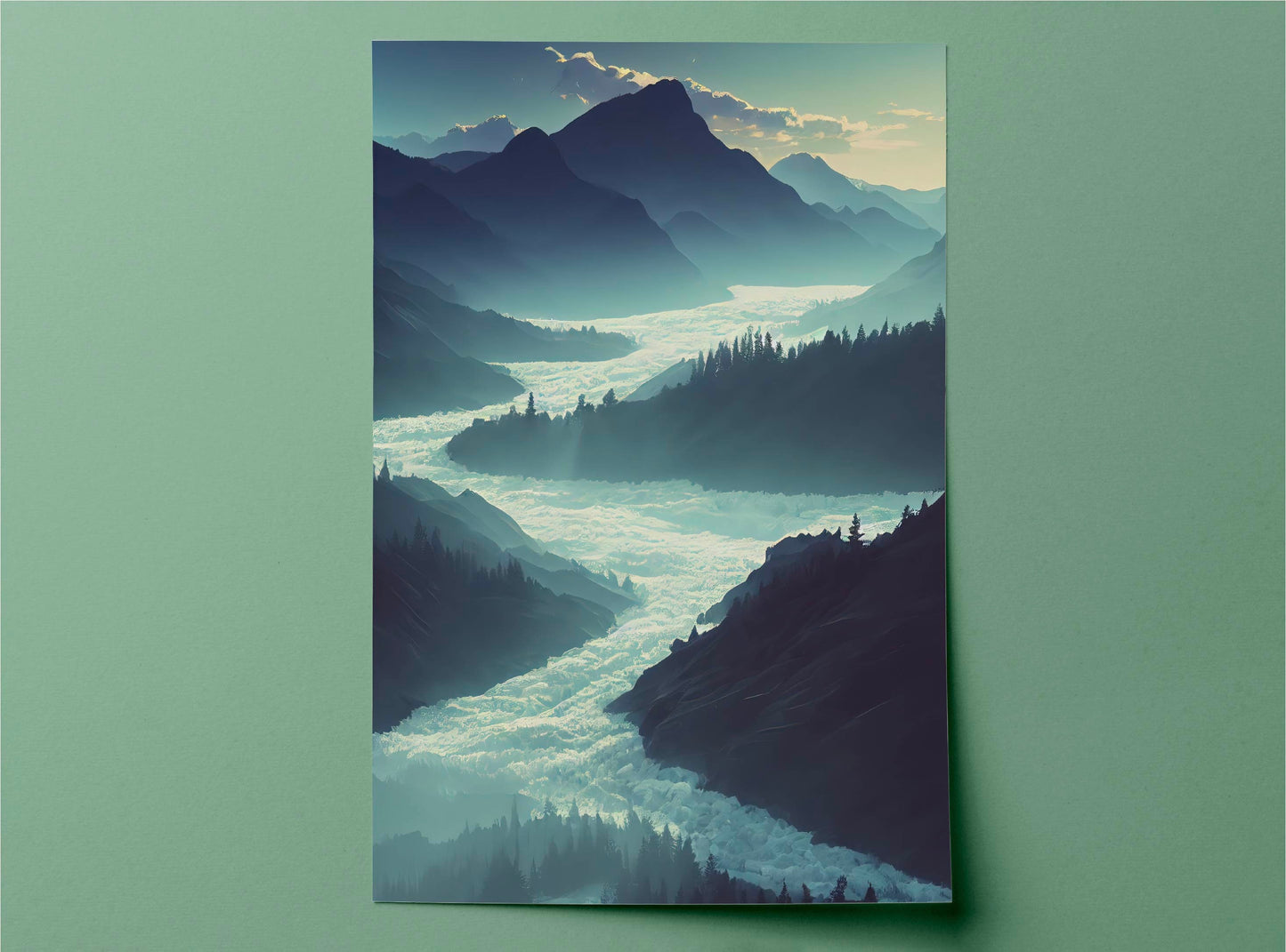 Fast Mountain River Canvas Art Print, Bedroom Canvas Wall Art, Wrapped Canvas Wall Art, Abstract Wall Art, Canvas Living Room Wall Art