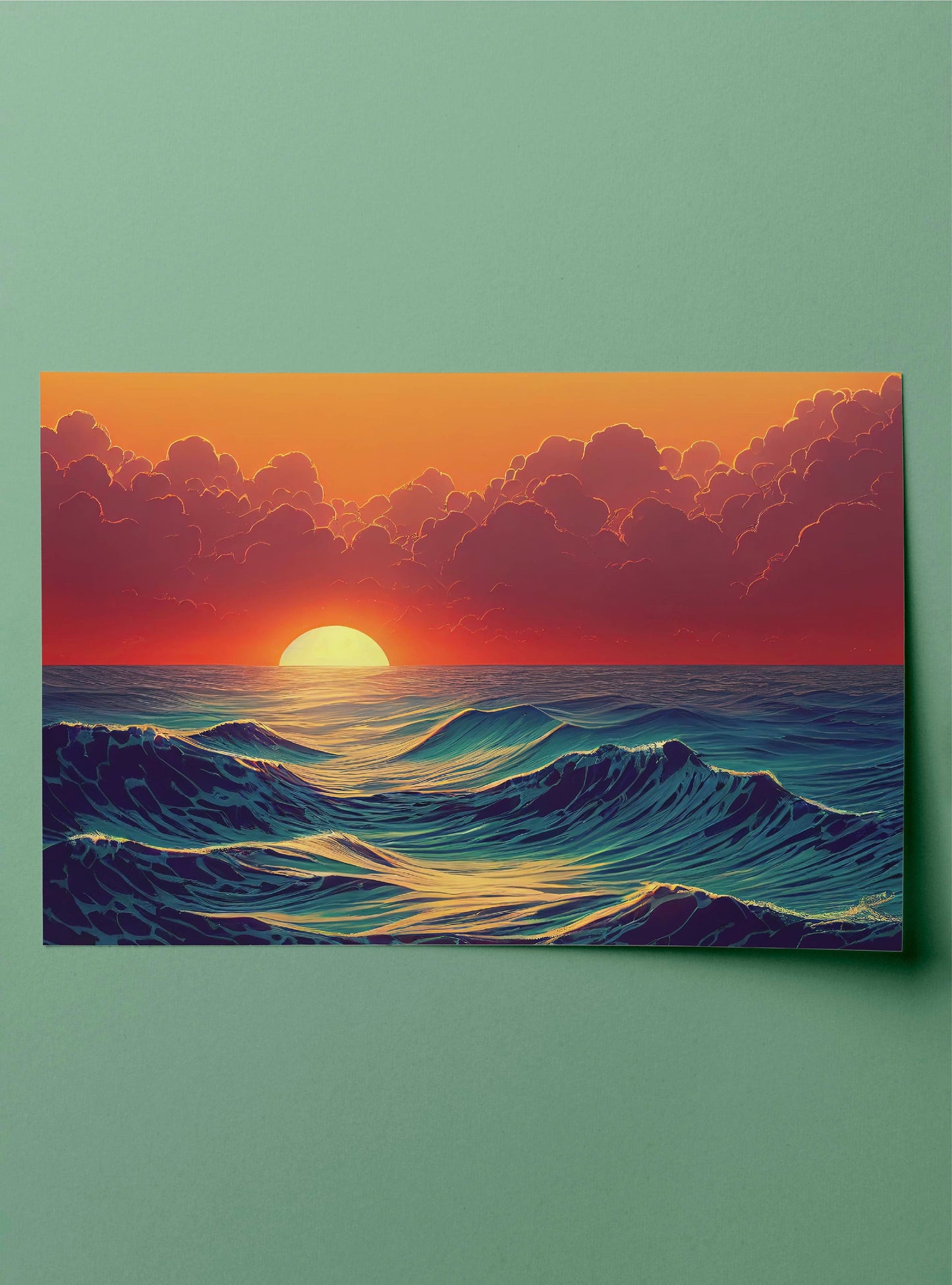 Sunset At The Ocean Painting Canvas Art Print, Bedroom Canvas Wall Art, Wrapped Canvas Wall Art, Abstract Wall Art