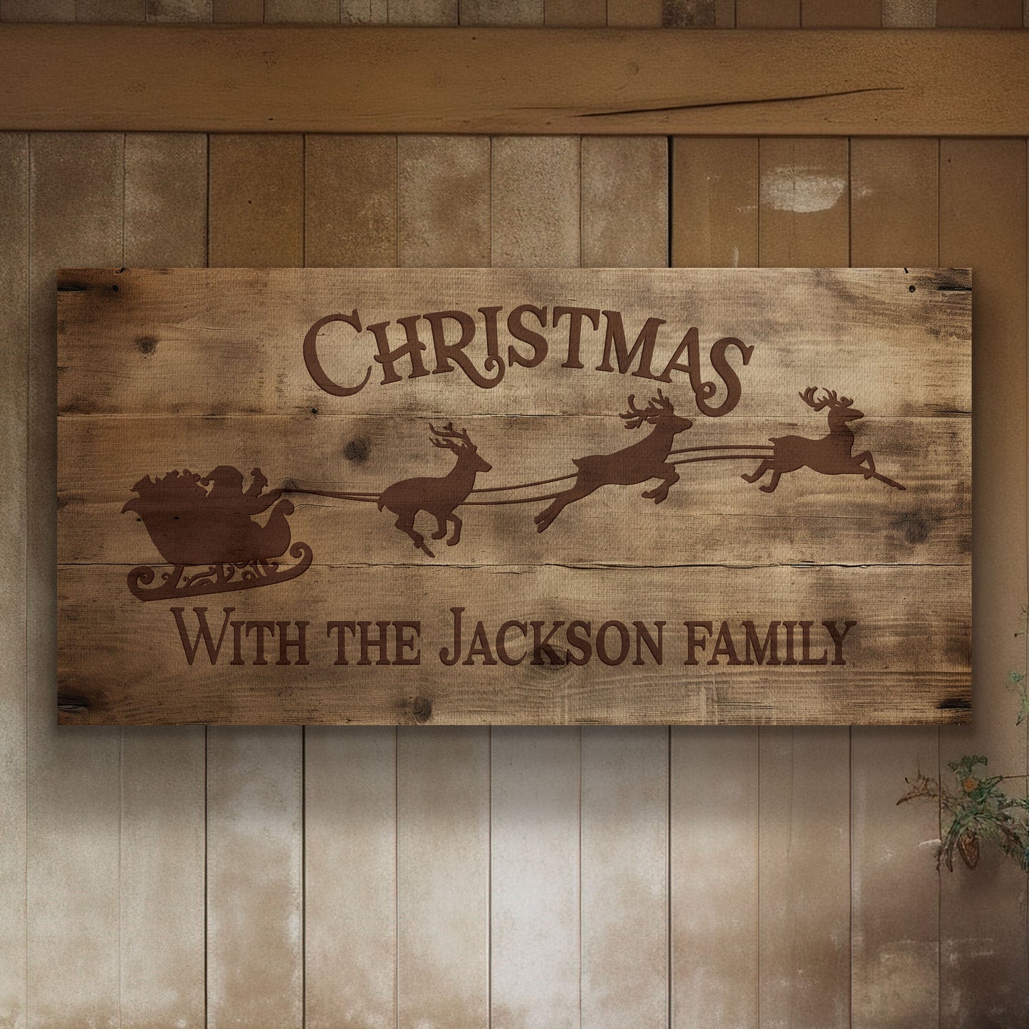Welcome to Christmas At the Sign Custom Family Name Old Fashioned Farmhouse Christmas Personalised Rustic Santa Christmas Decor Canvas Art