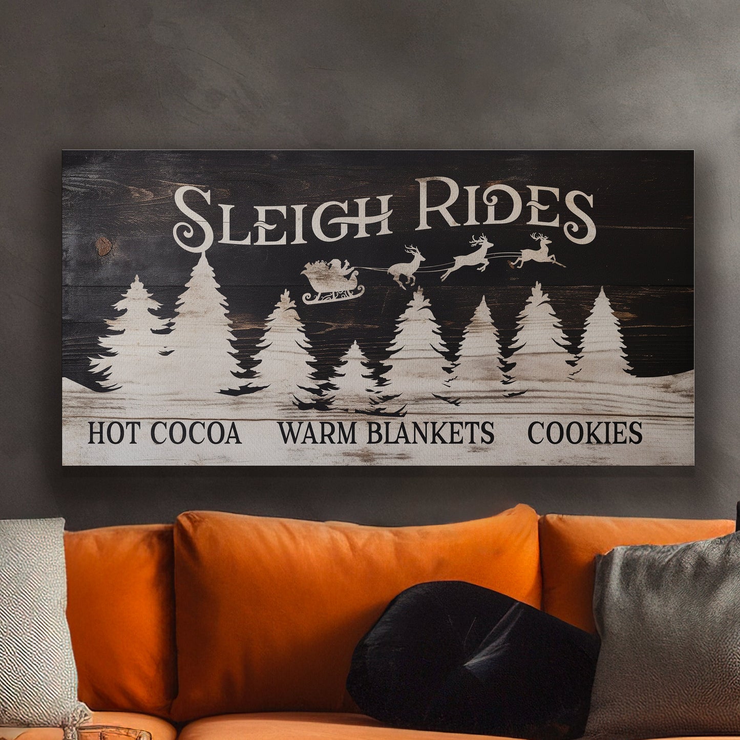 Sleigh Rides Sign Custom Family Name Old Fashioned Farmhouse Christmas Personalised Rustic Santa Christmas Decor Canvas Art