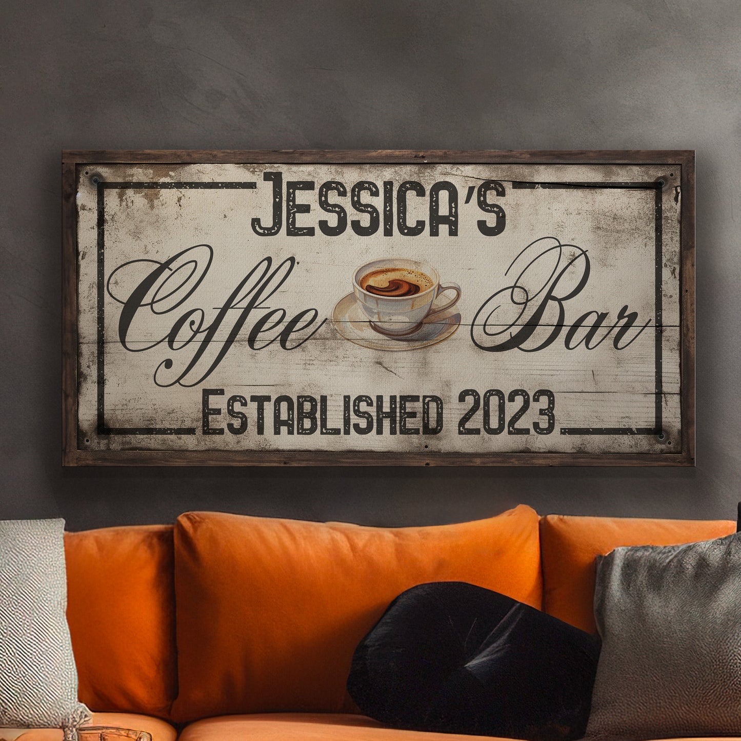 Coffee Bar Sign Rustic Coffee Station Bar Wall Art, Personalized Family Name Sign Custom Wall Art Kitchen, Custom Coffee Corner CANVAS Print