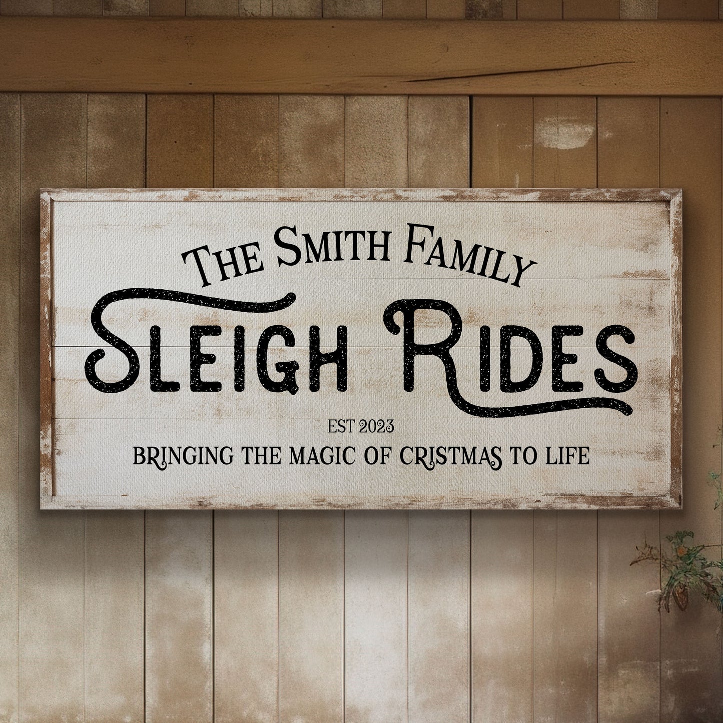Sleigh Rides Sign Custom Family Name Old Fashioned Farmhouse Christmas Personalised Rustic Santa Christmas Decor Canvas Art