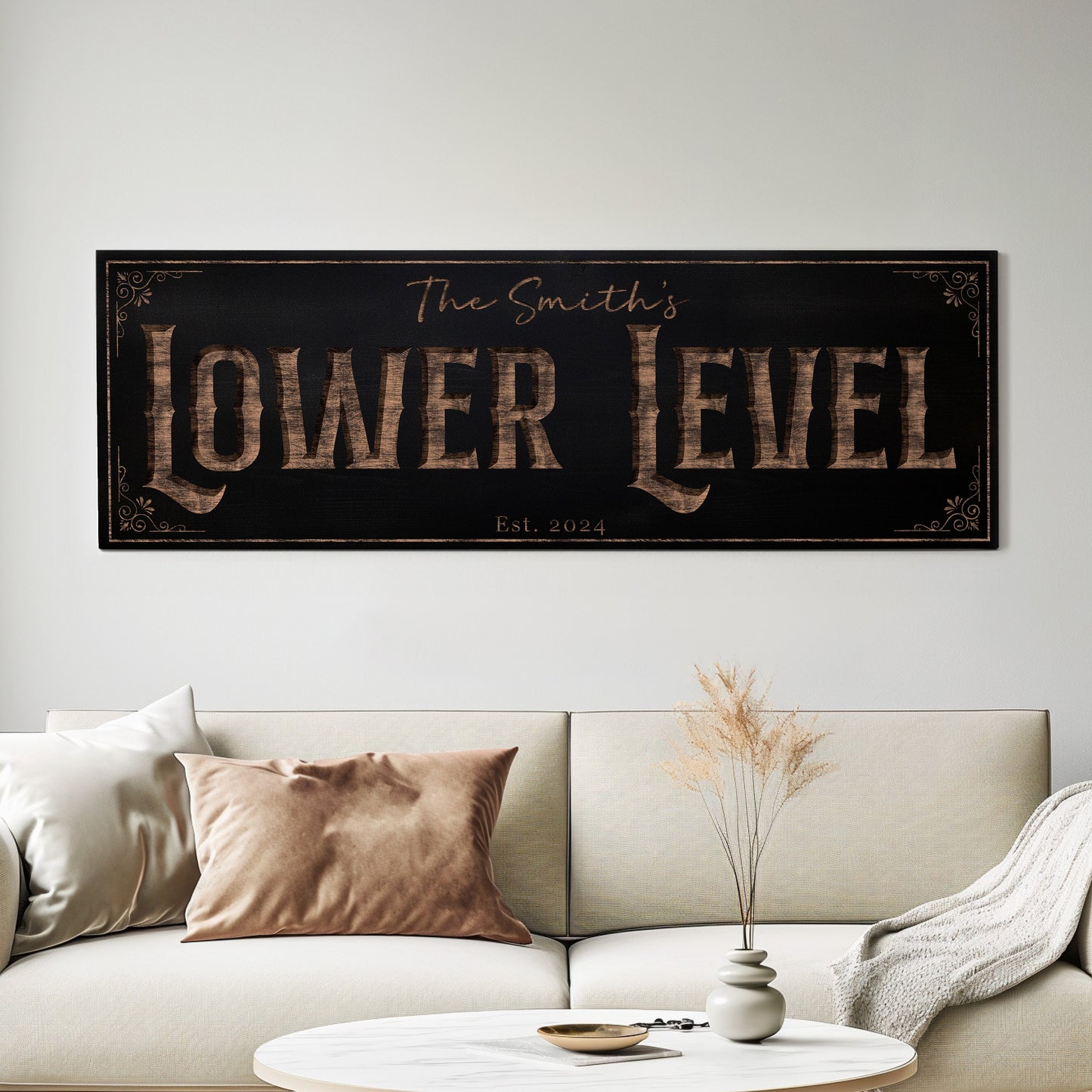 Custom Whiskey Bar Sign - Personalized Man Cave Canvas Art - Lower Level Rustic Decor with Custom Family Name - High Quality Canvas Print