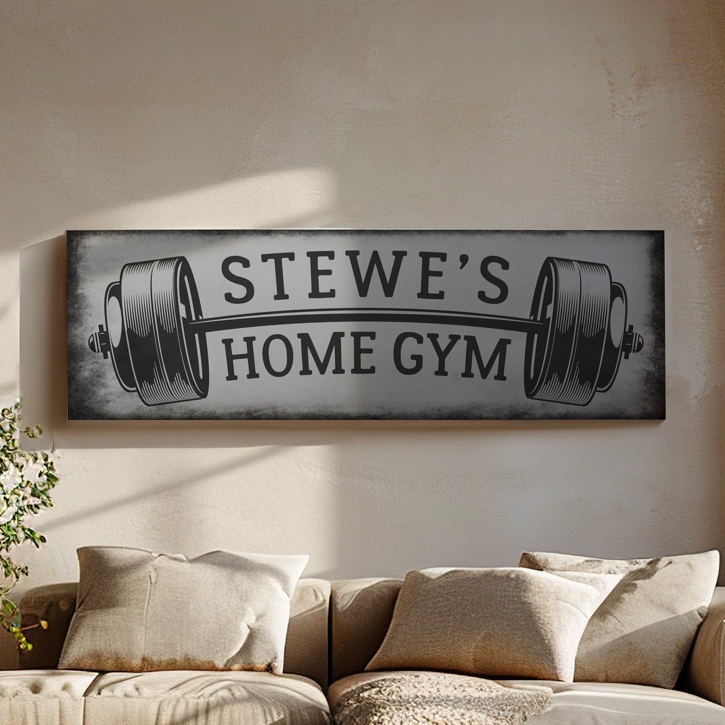 Custom Home Gym Sign, Man cave Sign Personalized Fitness Gifts, Panoramic Family Name Custom Fitness Center Decor Art Huge Canvas Wall Art