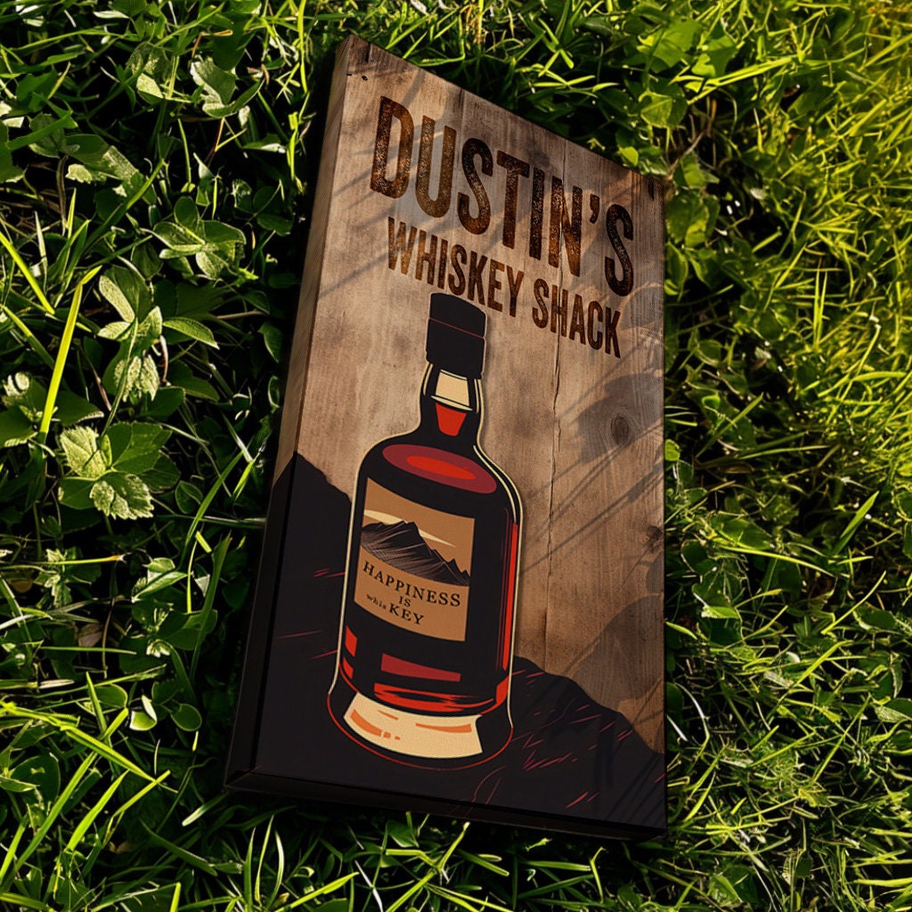 Custom Whiskey Bar Sign - Personalized Man Cave Canvas Art - Wood Print Decor with Custom Family Name - High Quality Canvas Print