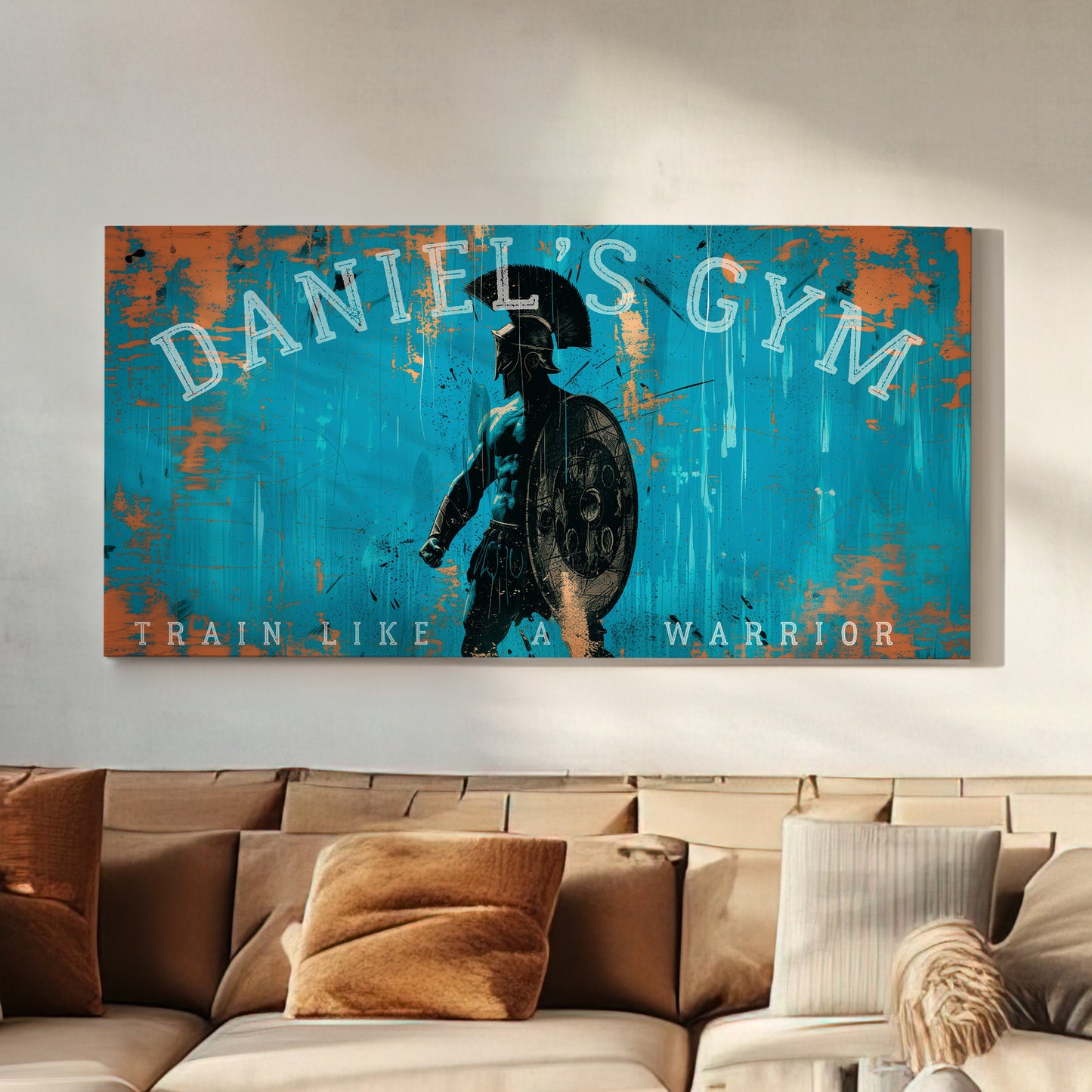 Custom Home Gym Sign, Man cave Sign Personalized Fitness Gifts, Spartan Warrior Fitness Center Decor Gym Logo Art Huge Canvas Wall Art