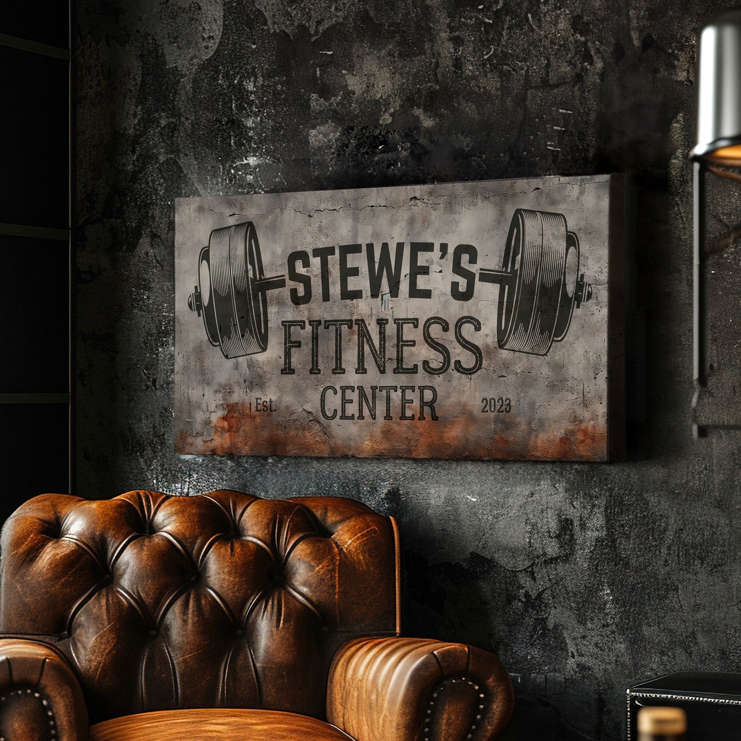 Custom Home Gym Sign, Man cave Sign Personalized Fitness Gifts, Concrete Graphic Fitness Center Decor Gym Logo Art Huge Canvas Wall Art