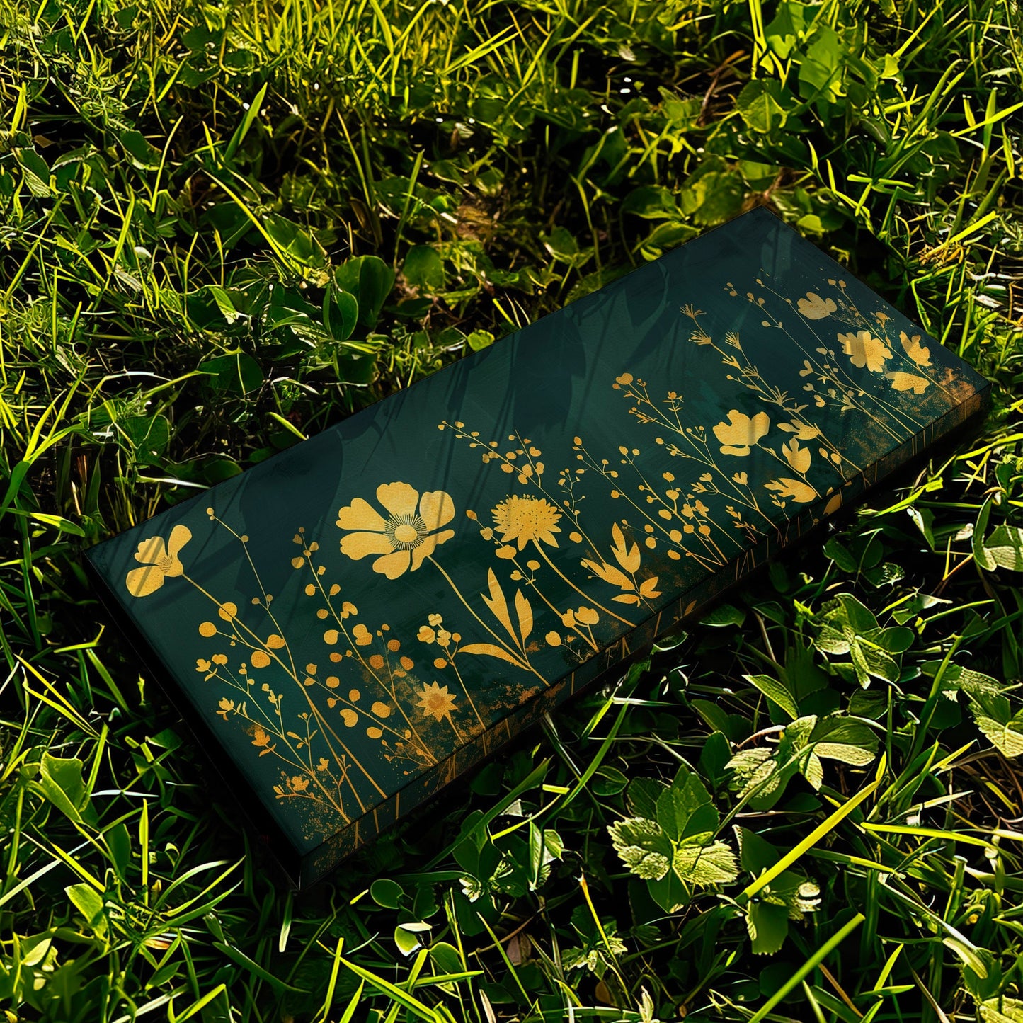 Wildflower Field Long Horizontal Wall Art For Living Room, Panoramic Green and Gold Canvas Print, Farmhouse Decor Canvas Art