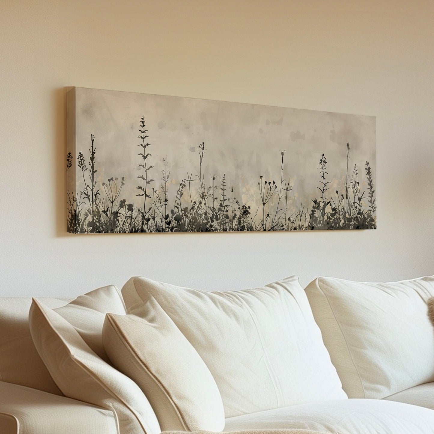 Wildflower Field Long Horizontal Wall Art For Living Room, Panoramic Floral Canvas Print, Farm House Decor Canvas Art