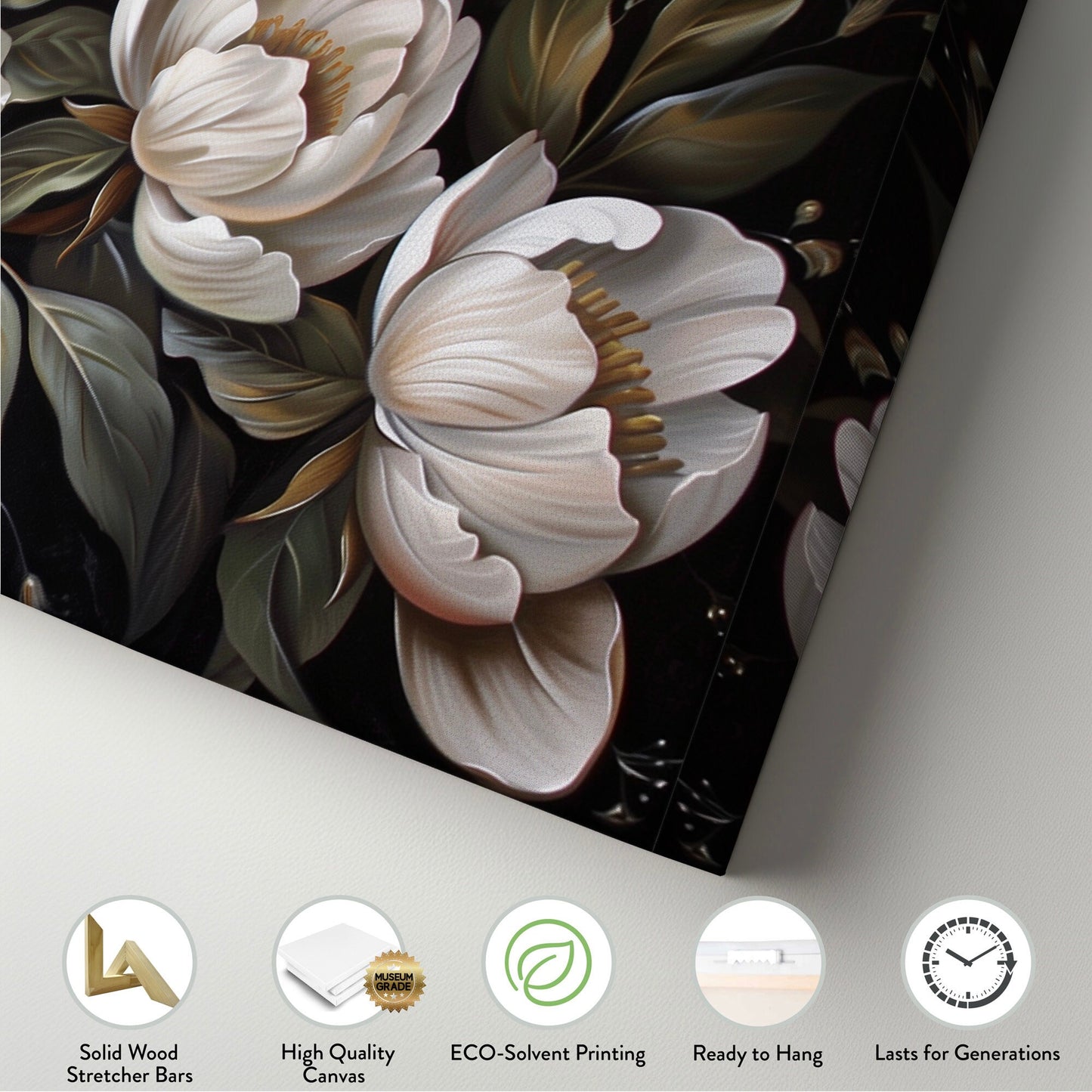 Rennaisance Floral Long Horizontal Wall Art For Guestroom, Panoramic Beautiful Flower Canvas Print, Botanical Decor Canvas Art