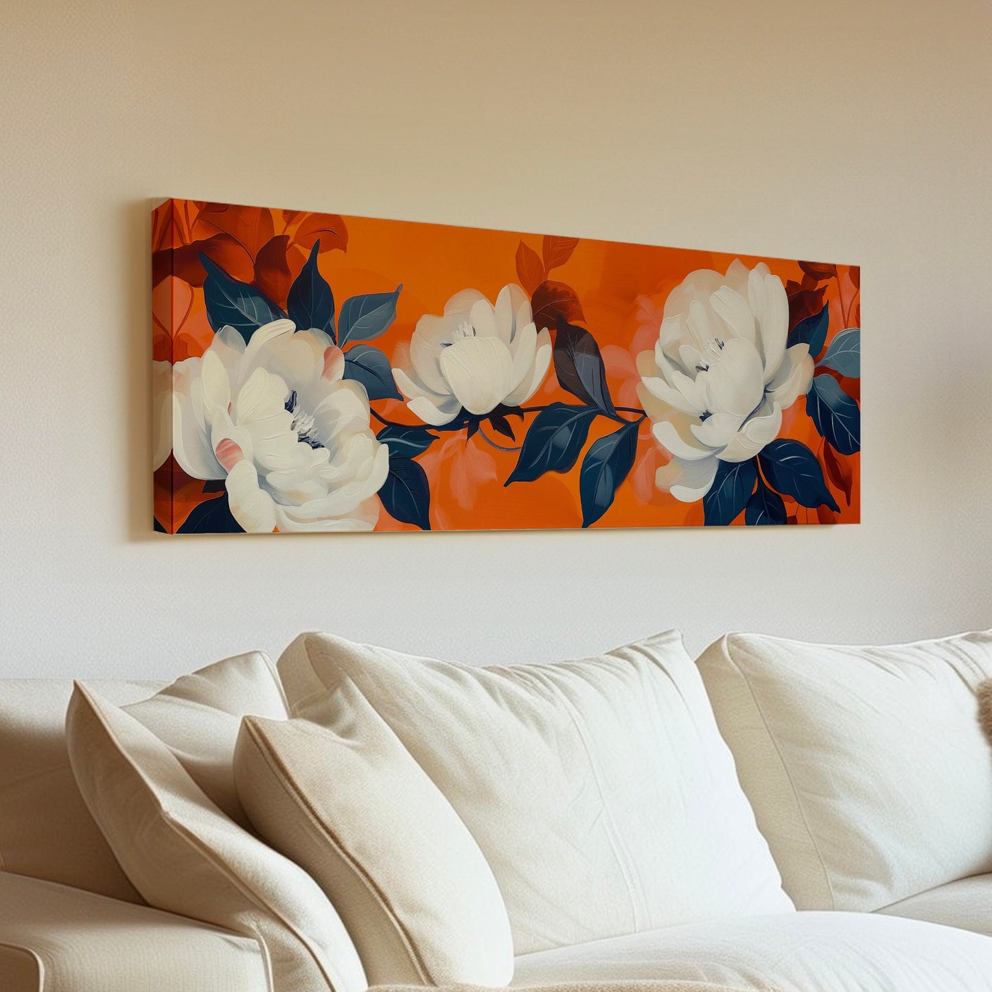 Renaissance Flowers Long Horizontal Wall Art For Bedroom, Panoramic Vintage Oil Painting Canvas Print, Floral Decor Canvas Art