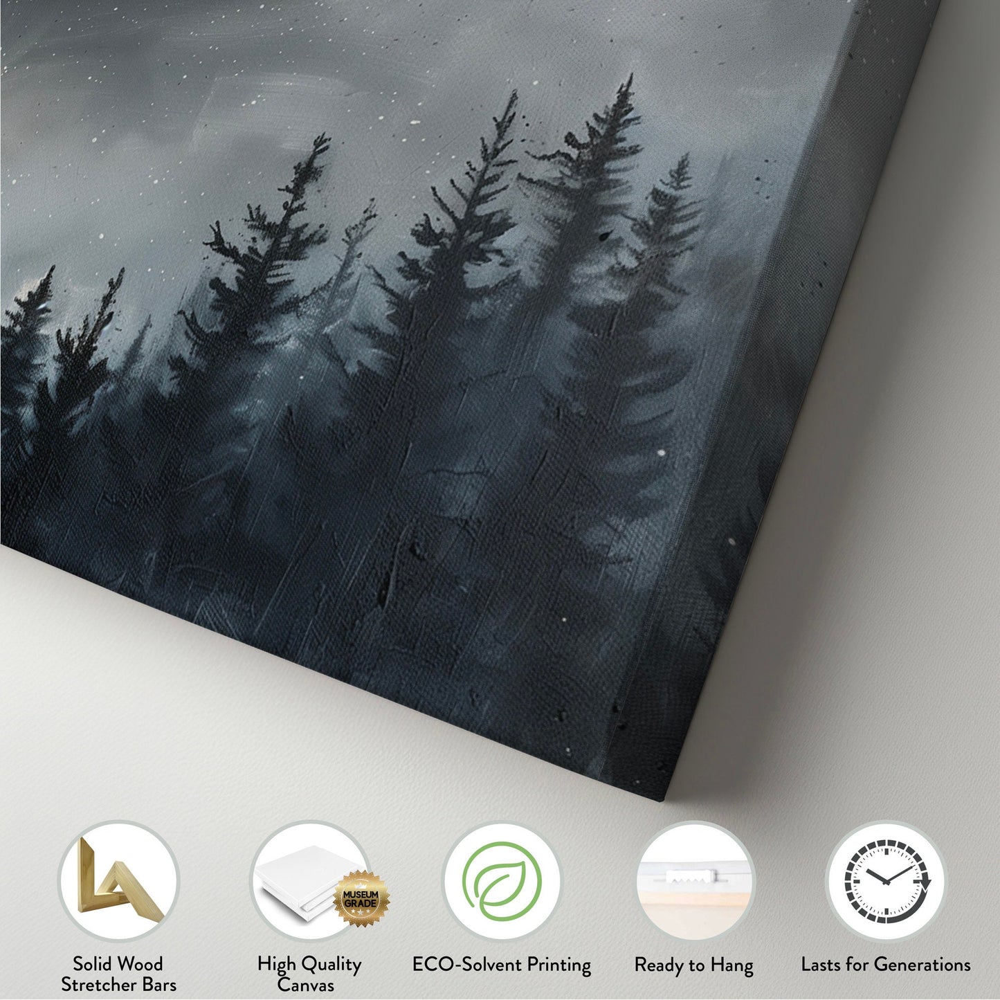 Pine Forest at Midnight Long Horizontal Wall Art For Bedroom, Panoramic Nature Canvas Print, Moody Dark Decor Canvas Art