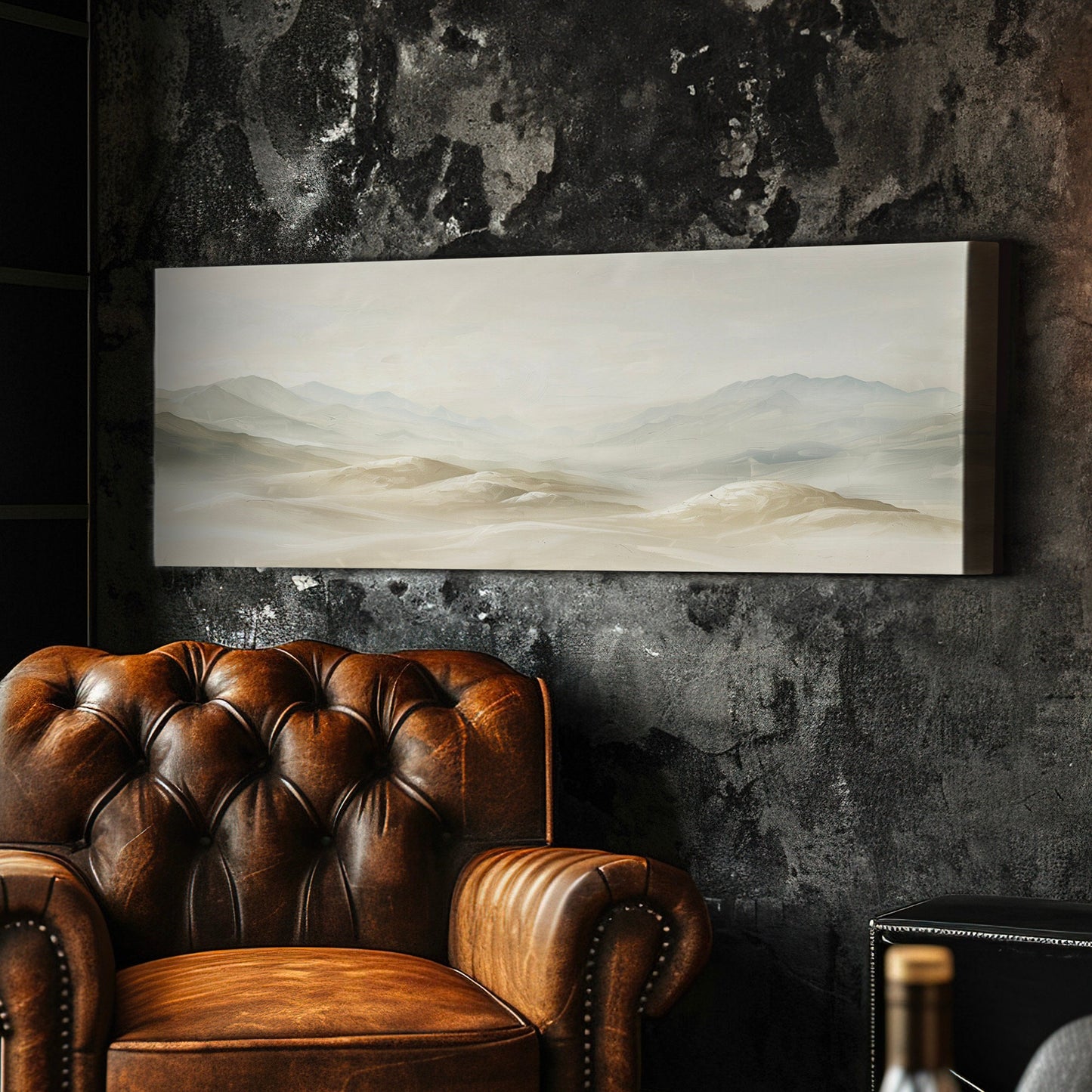 Minimalist Mountain Landscape Long Horizontal Wall Art For Living Room, Panoramic Earthy Canvas Print, Peaceful Decor Canvas Art