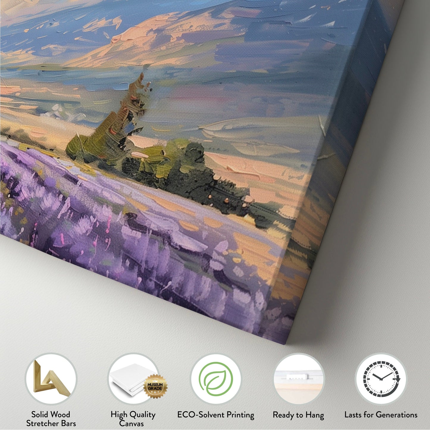 Lavender Field Long Horizontal Wall Art For Living Room, Panoramic Beautiful Flower Canvas Print, Farmhouse Decor Canvas Art