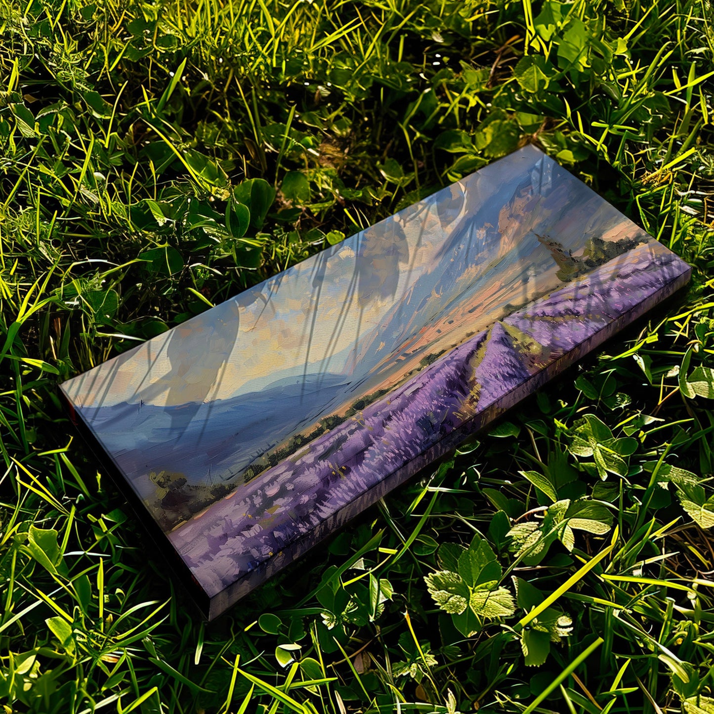 Lavender Field Long Horizontal Wall Art For Living Room, Panoramic Beautiful Flower Canvas Print, Farmhouse Decor Canvas Art