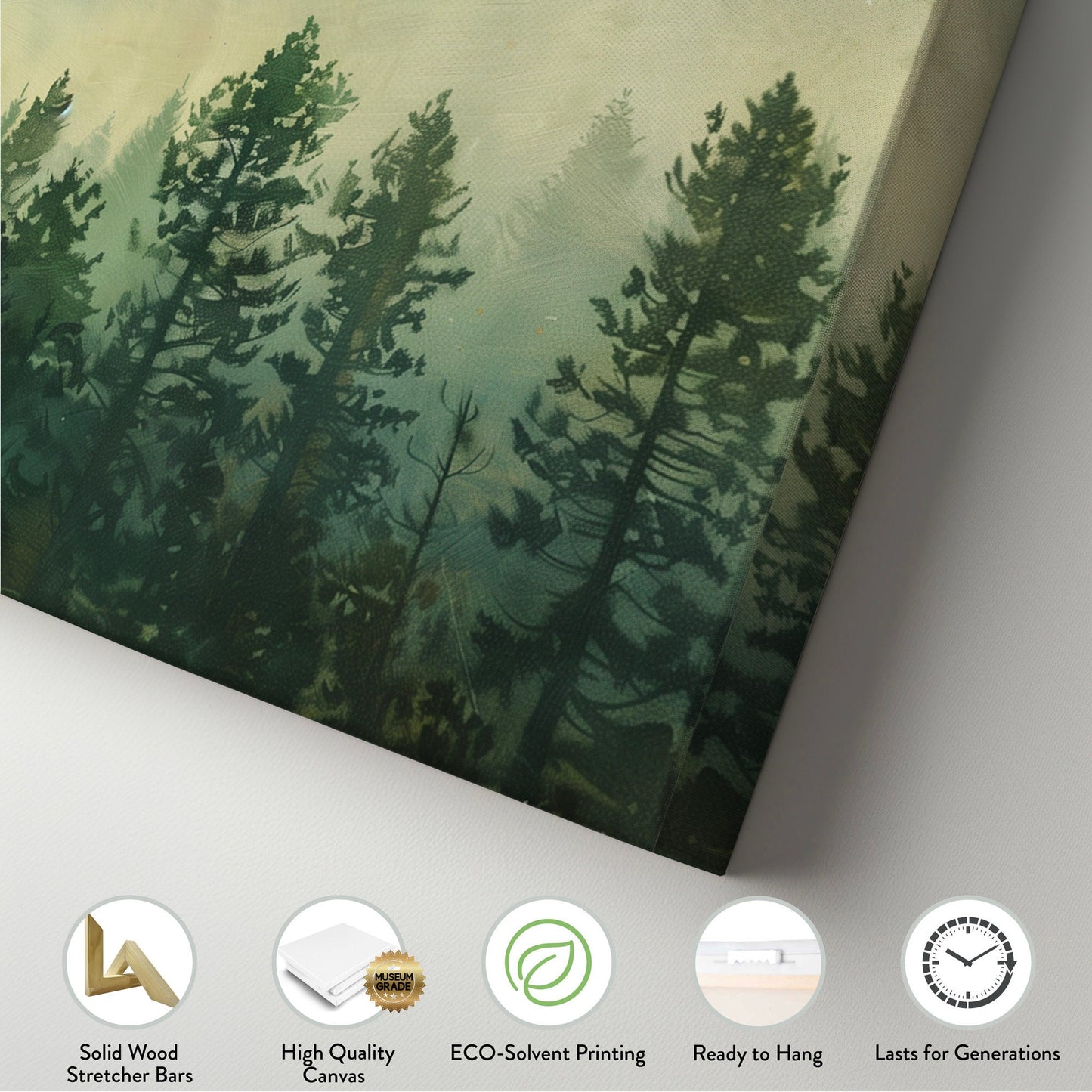 Pine Tree Forest Long Horizontal Wall Art For Bedroom, Panoramic Green Canvas Print, Minimal Decor Canvas Art