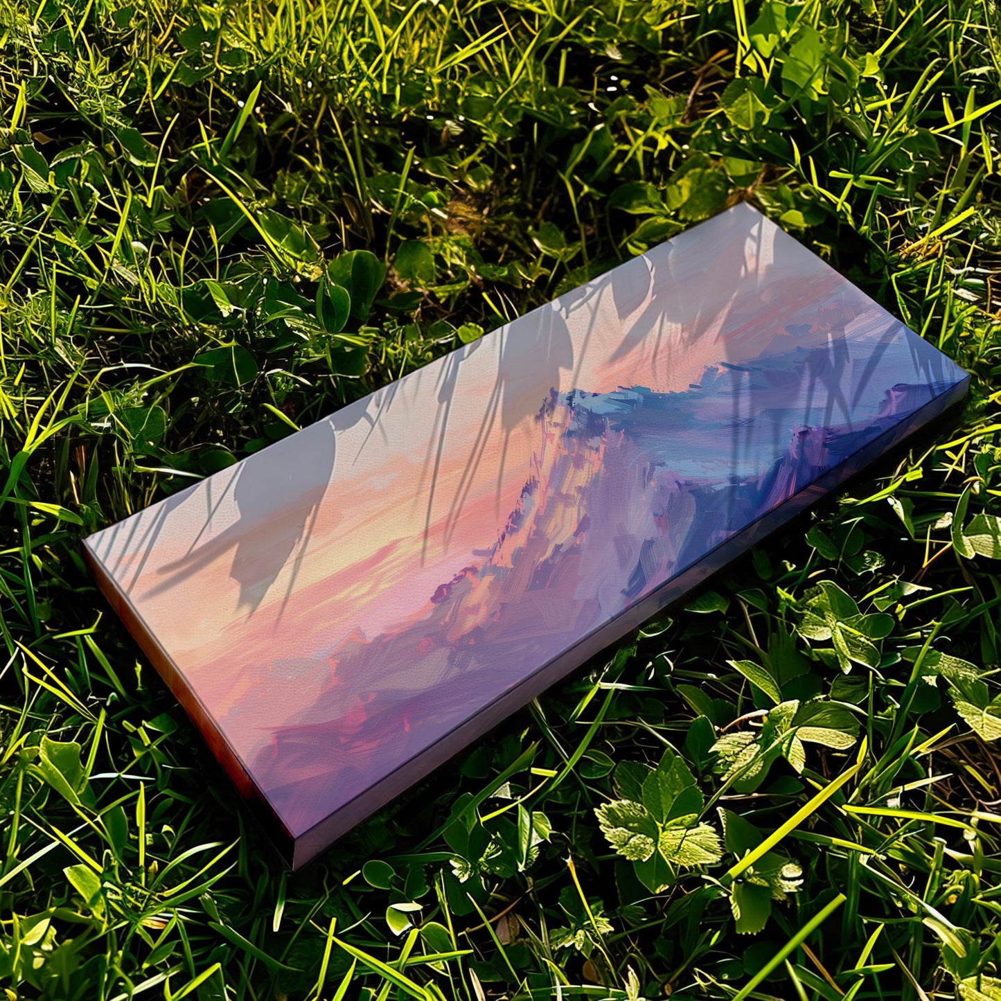 Pink and Purple Mountain Long Horizontal Wall Art For Living Room, Panoramic Sunset Canvas Print, Misty Decor Canvas Art
