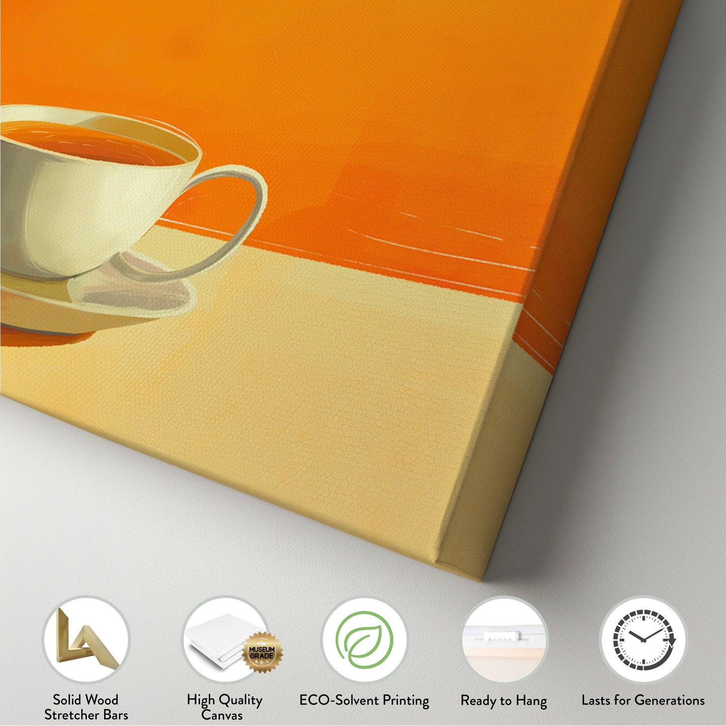Orange Coffee Bar Art Long Horizontal Wall Art For Kitchen, Panoramic Barista Canvas Print, Coffee Bar Decor Canvas Art