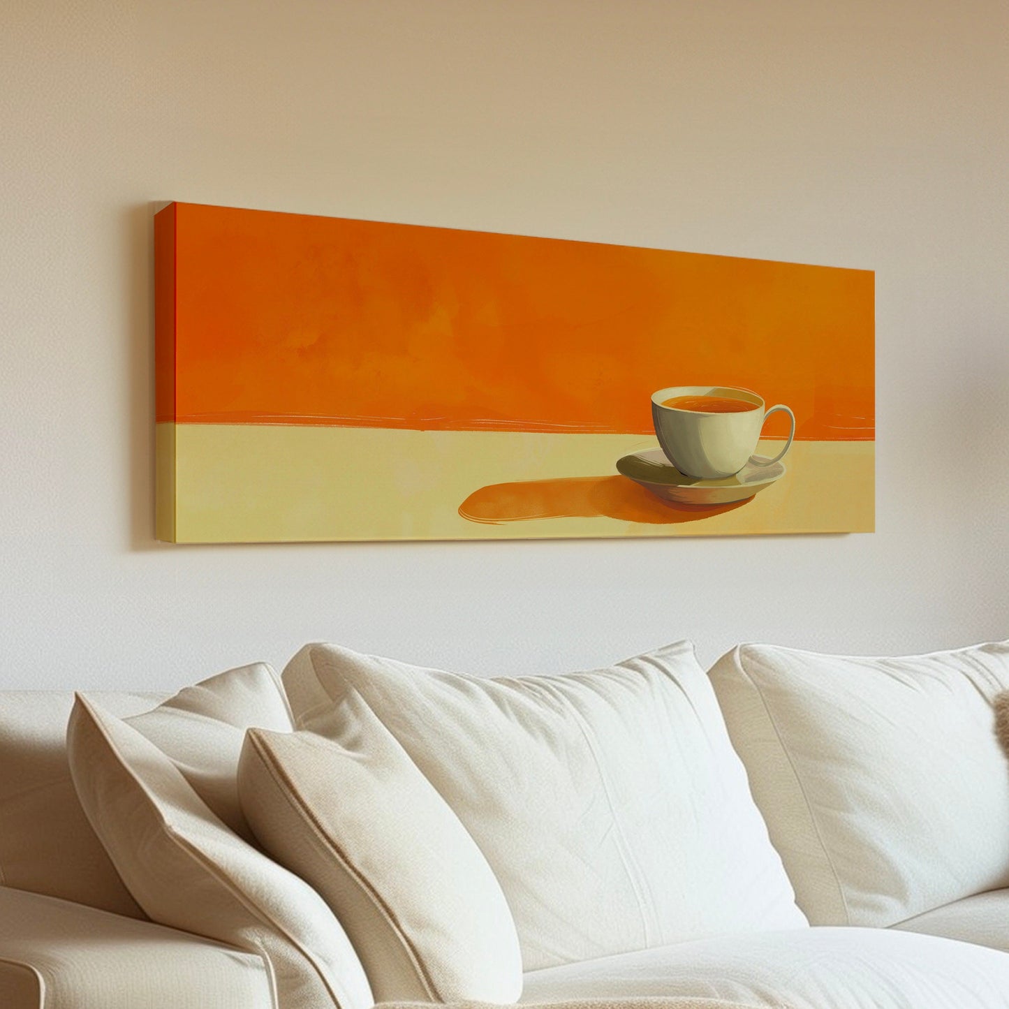 Orange Coffee Bar Art Long Horizontal Wall Art For Kitchen, Panoramic Barista Canvas Print, Coffee Bar Decor Canvas Art
