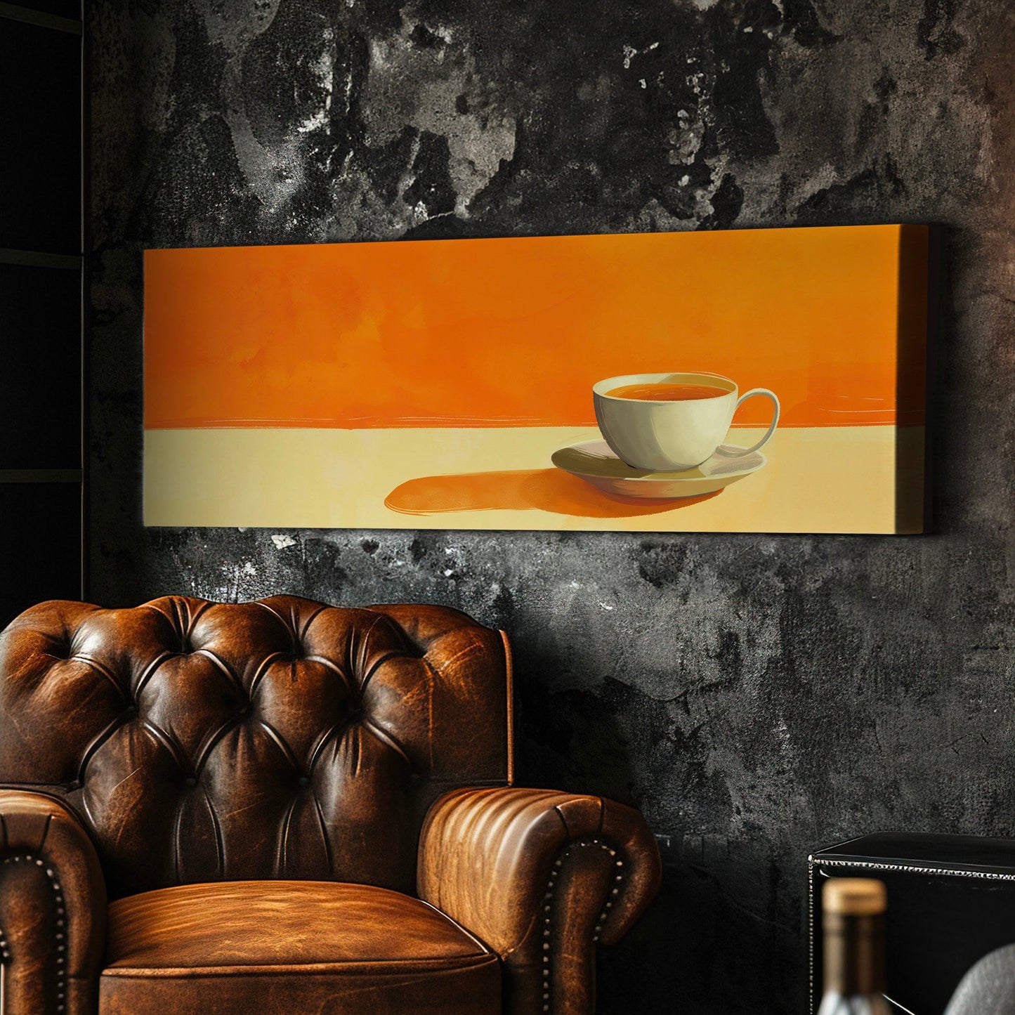Orange Coffee Bar Art Long Horizontal Wall Art For Kitchen, Panoramic Barista Canvas Print, Coffee Bar Decor Canvas Art