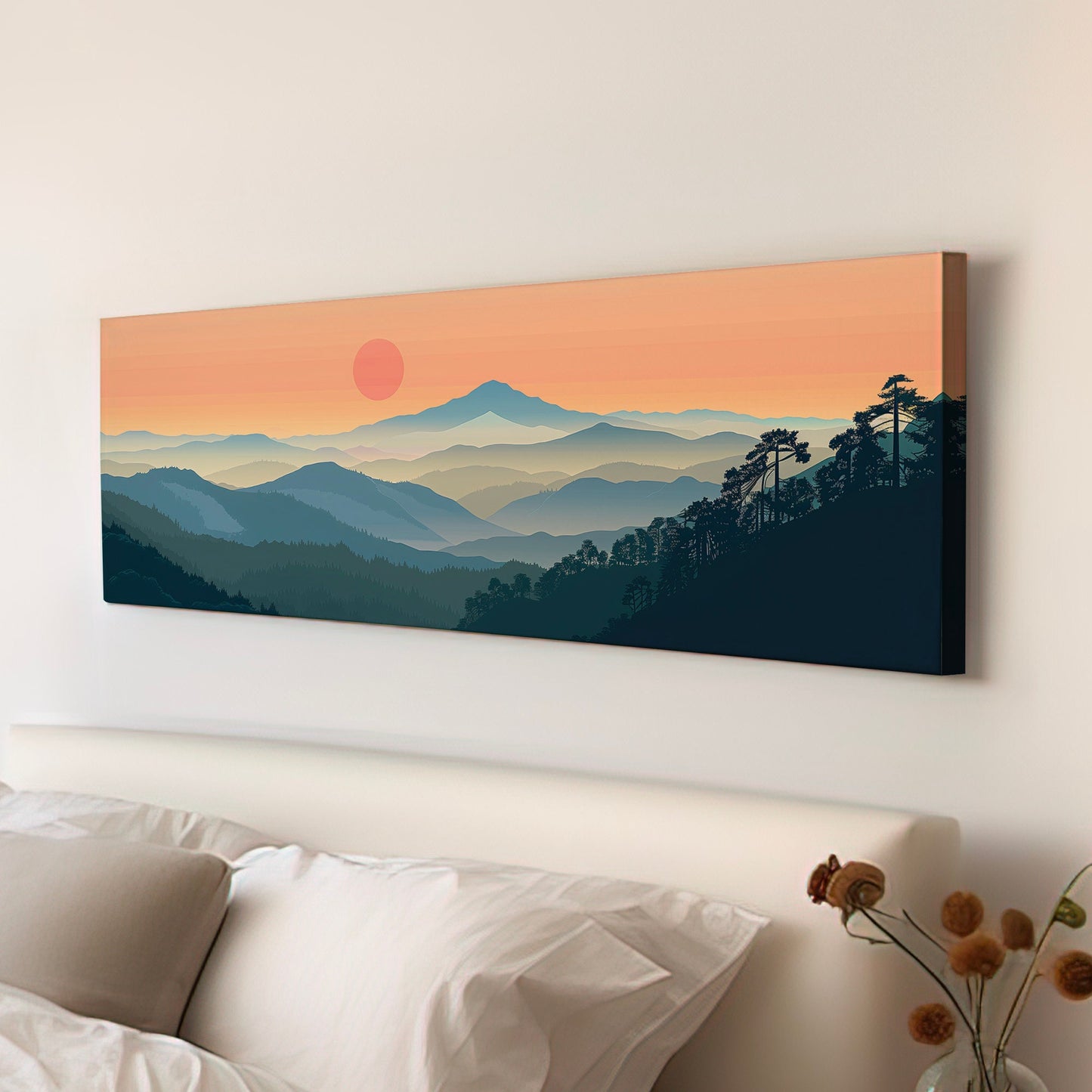 Mount Tamalpais Long Horizontal Wall Art For Living Room, Panoramic California Canvas Print, Sunset Decor Canvas Art