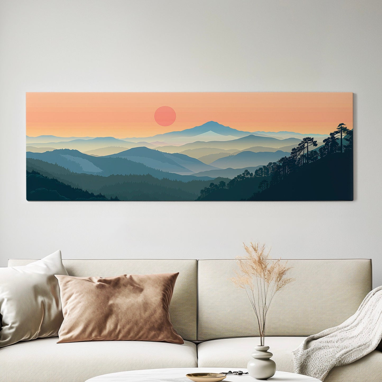 Mount Tamalpais Long Horizontal Wall Art For Living Room, Panoramic California Canvas Print, Sunset Decor Canvas Art