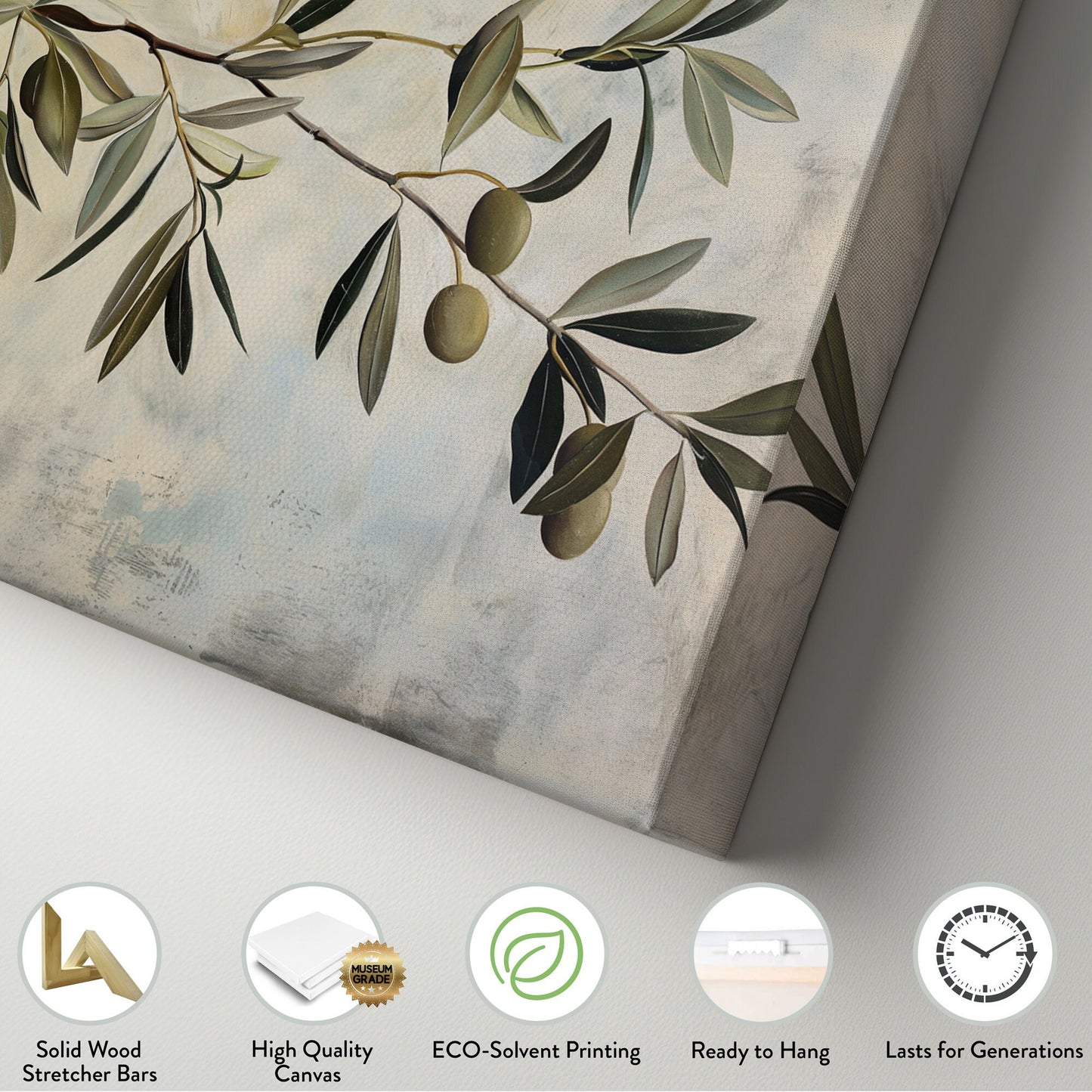 Olive Tree Branch Long Horizontal Wall Art For Kitchen, Panoramic Botanical Canvas Print, Farmhouse Decor Canvas Art