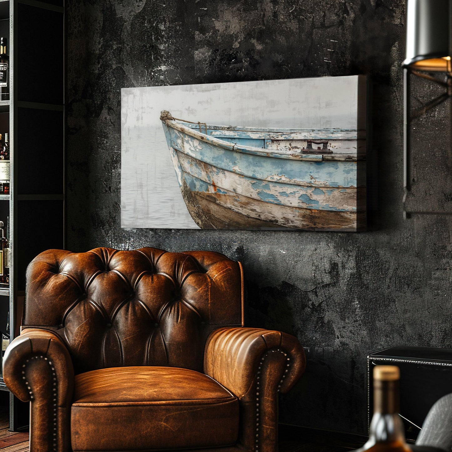 Old Wooden Boat Long Horizontal Wall Art For Lakehouse, Panoramic Coastal Canvas Print, Nautical Decor Canvas Art