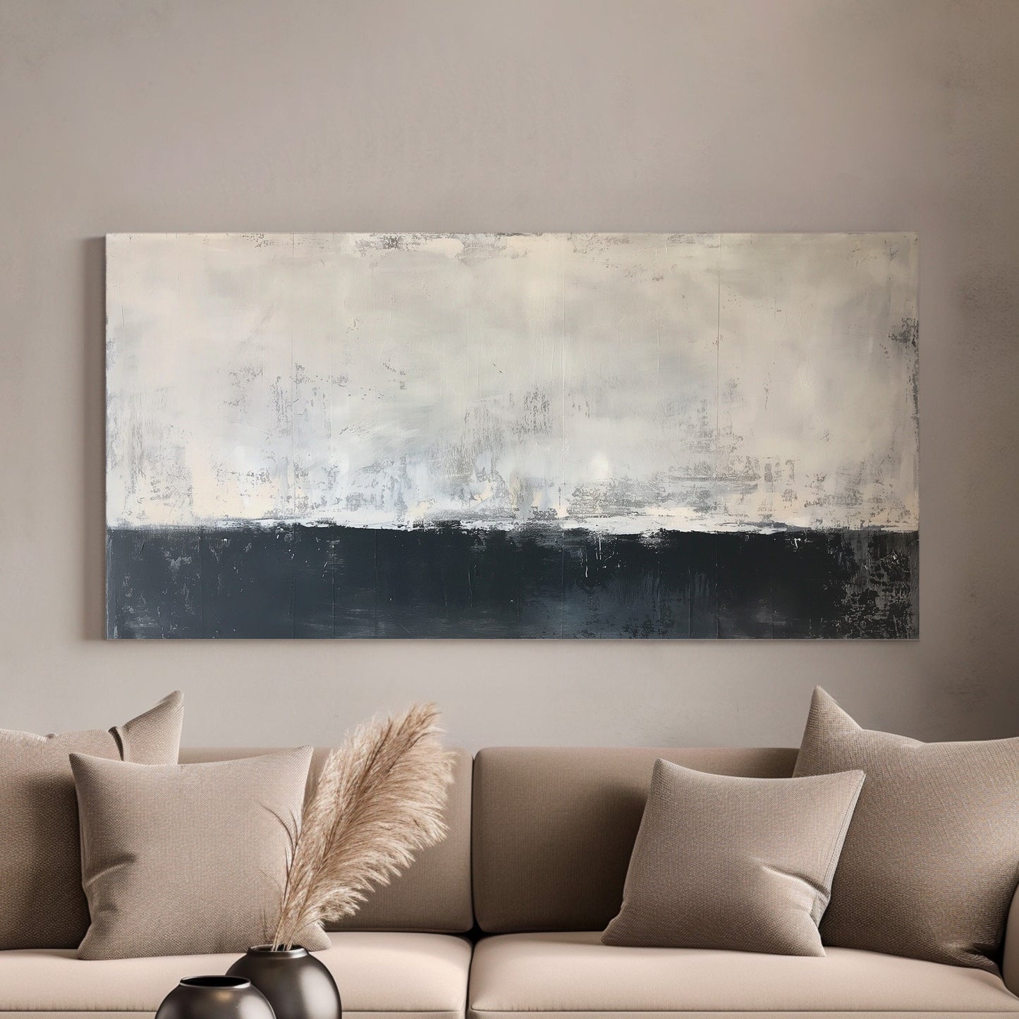 Neutral Wabi Sabi Long Horizontal Wall Art For Living Room, Panoramic Modern Canvas Print, Minimal Decor Canvas Art