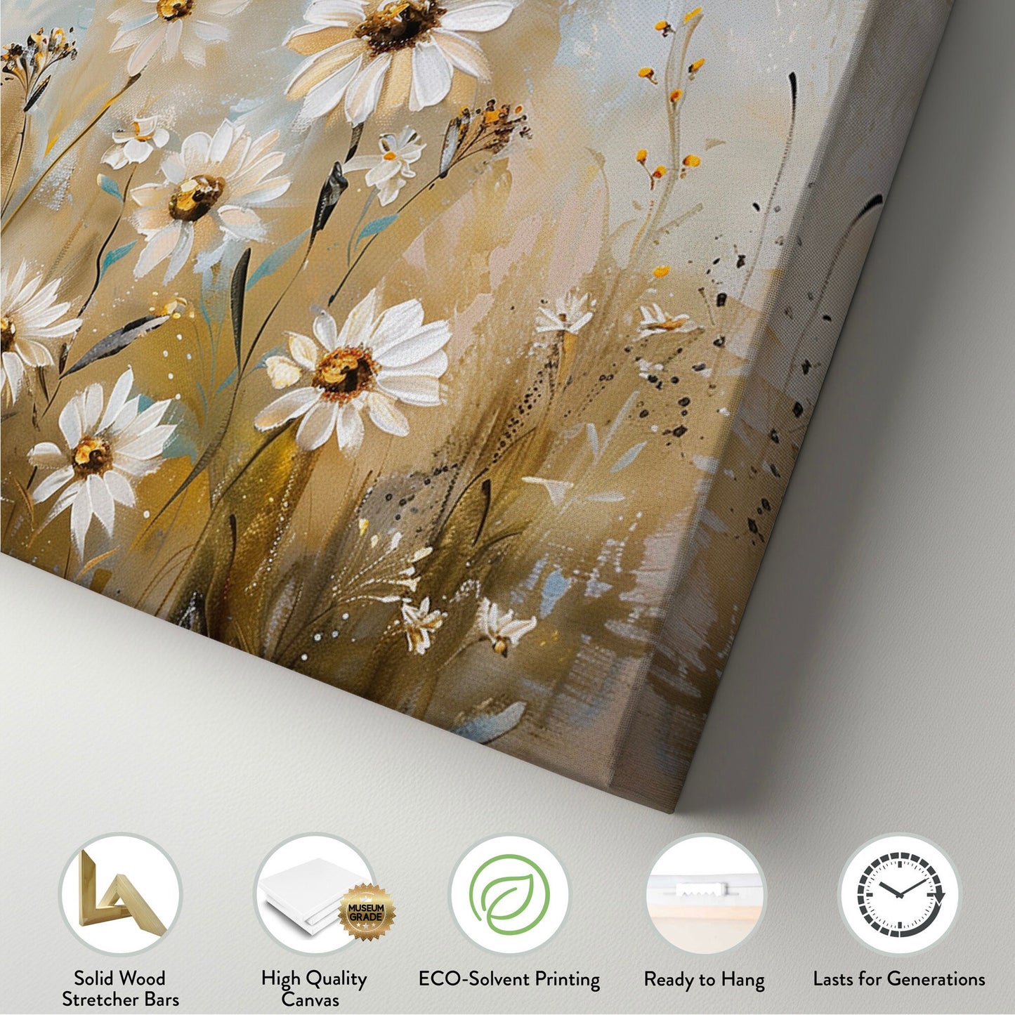 Wildflower Landscape Long Horizontal Wall Art For Guestroom Room, Panoramic Modern Canvas Print, Minimalist Decor Canvas Art