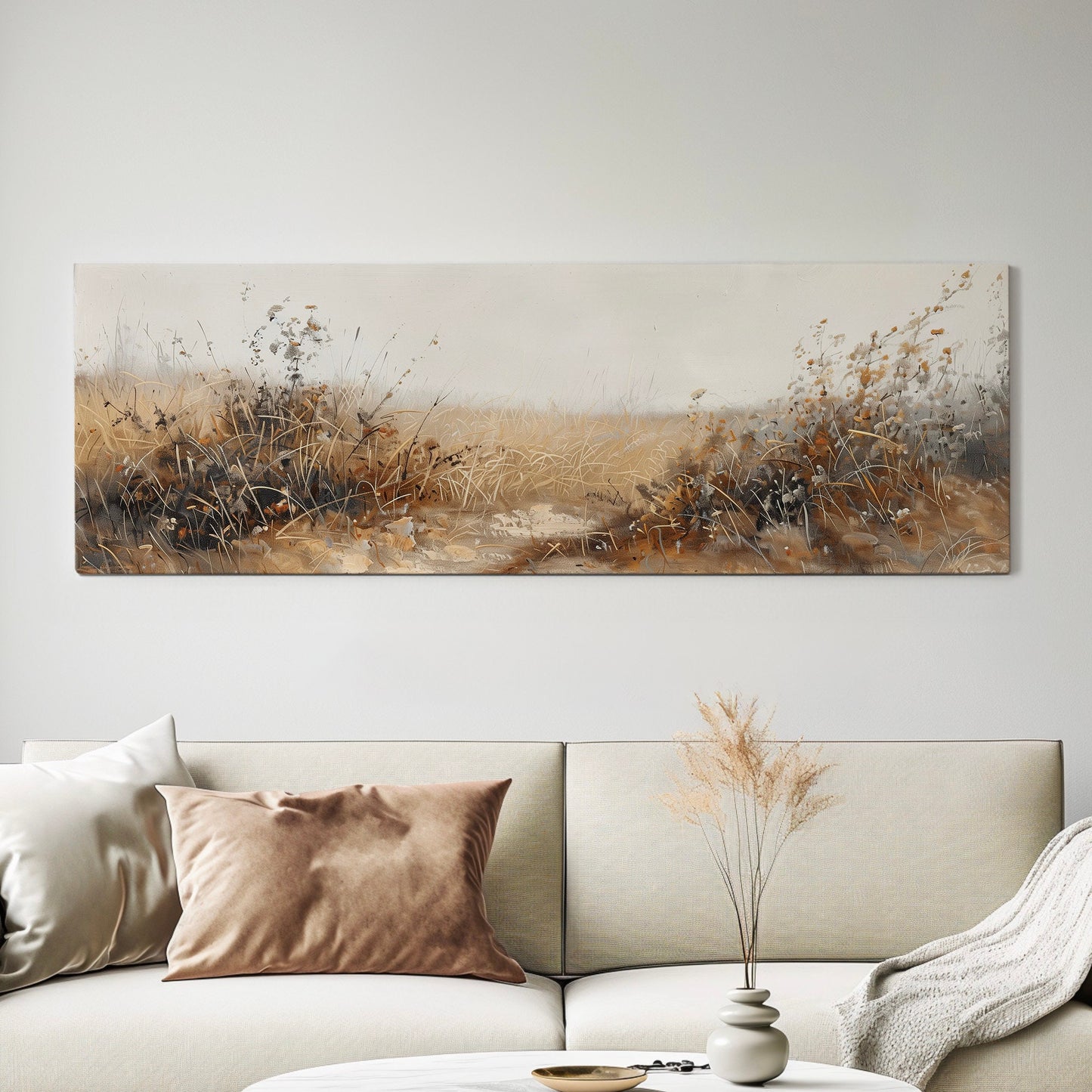 Wildflower Field Long Horizontal Wall Art For Living Room, Panoramic Prairie Canvas Print, Farmhouse Decor Canvas Art