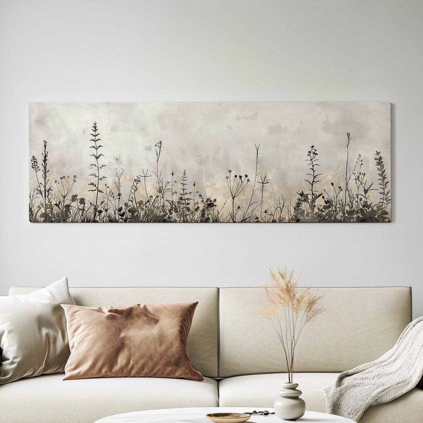 Wildflower Field Long Horizontal Wall Art For Living Room, Panoramic Floral Canvas Print, Farm House Decor Canvas Art