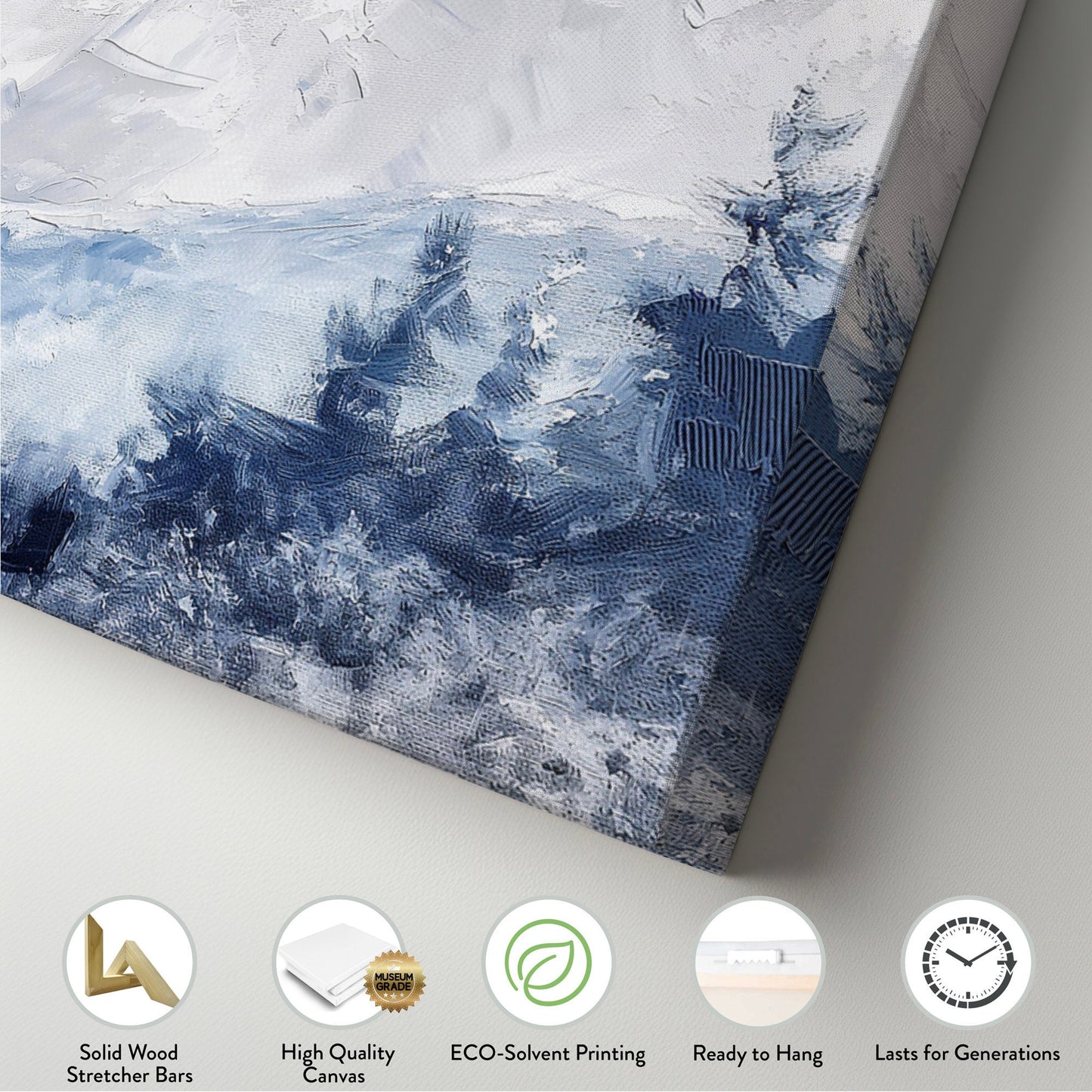 Snowy Pine Forest Long Horizontal Wall Art Above Bed, Panoramic Mountains Canvas Print, Light Blue Decor Canvas Art