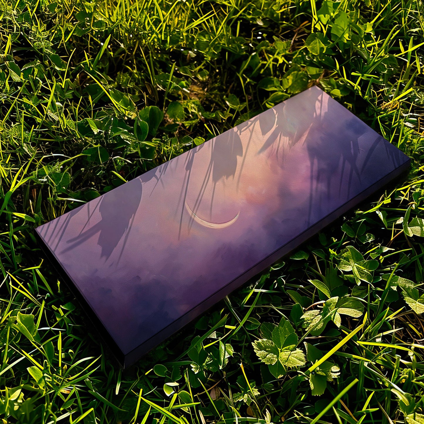 Purple Crescent Moon Long Horizontal Wall Art For Bedroom, Panoramic Lavender Sky Canvas Print, Moody Cloud Decor Canvas Art