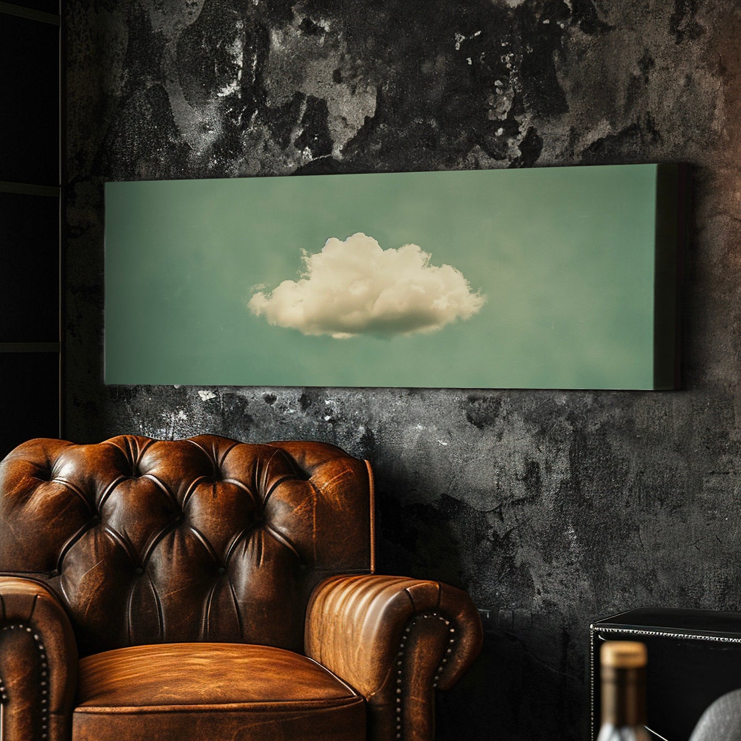 Moody Cloud Long Horizontal Wall Art For Living Room, Panoramic Sage Green Sky Canvas Print, Minimalist Decor Canvas Art