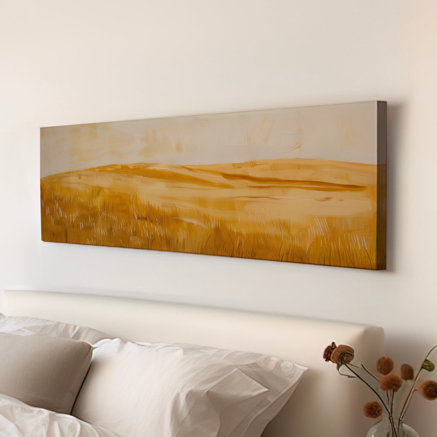 Golden Field Long Horizontal Wall Art For Kitchen, Panoramic Southwestern Canvas Print, Farmhouse Decor Canvas Art