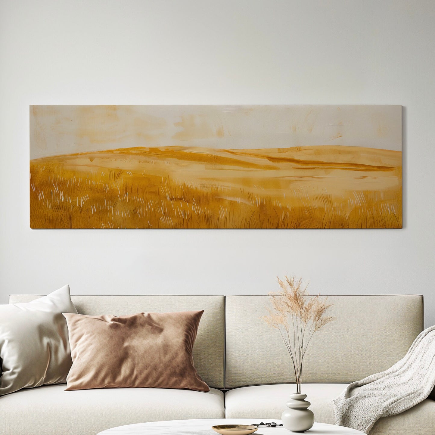 Golden Field Long Horizontal Wall Art For Kitchen, Panoramic Southwestern Canvas Print, Farmhouse Decor Canvas Art