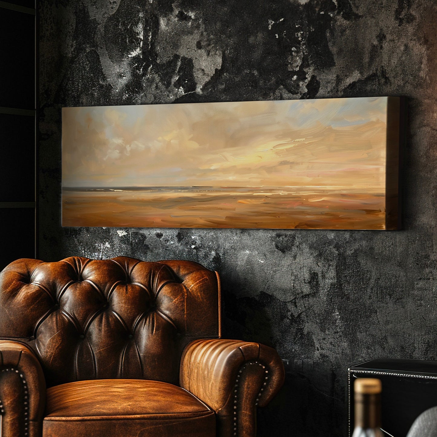 Coastal Seascape Long Horizontal Wall Art Above Bed, Panoramic Beach Sunset Canvas Print, Nautical Decor Canvas Art