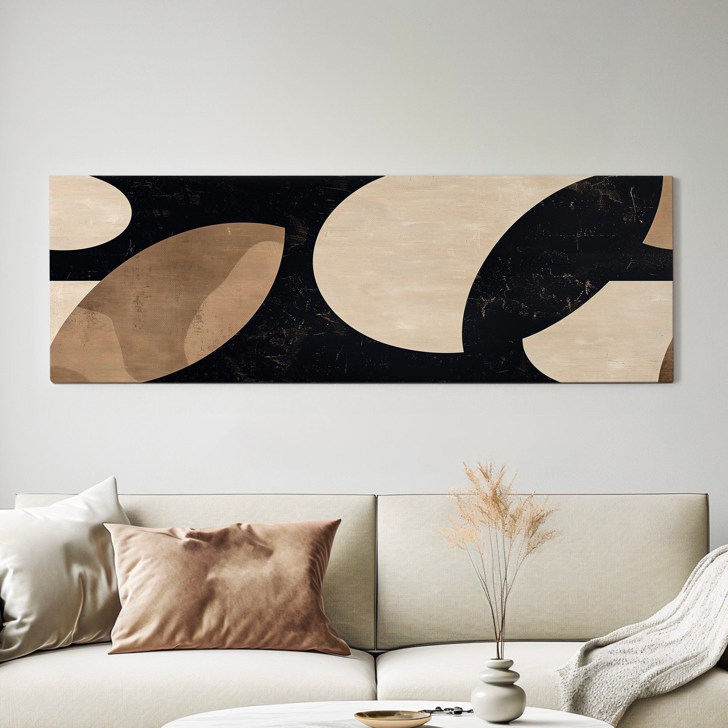 Black Brown Coffee Abstract Long Horizontal Wall Art For Living Room, Panoramic Barista Canvas Print, Latte Coffee Beans Decor Canvas Art