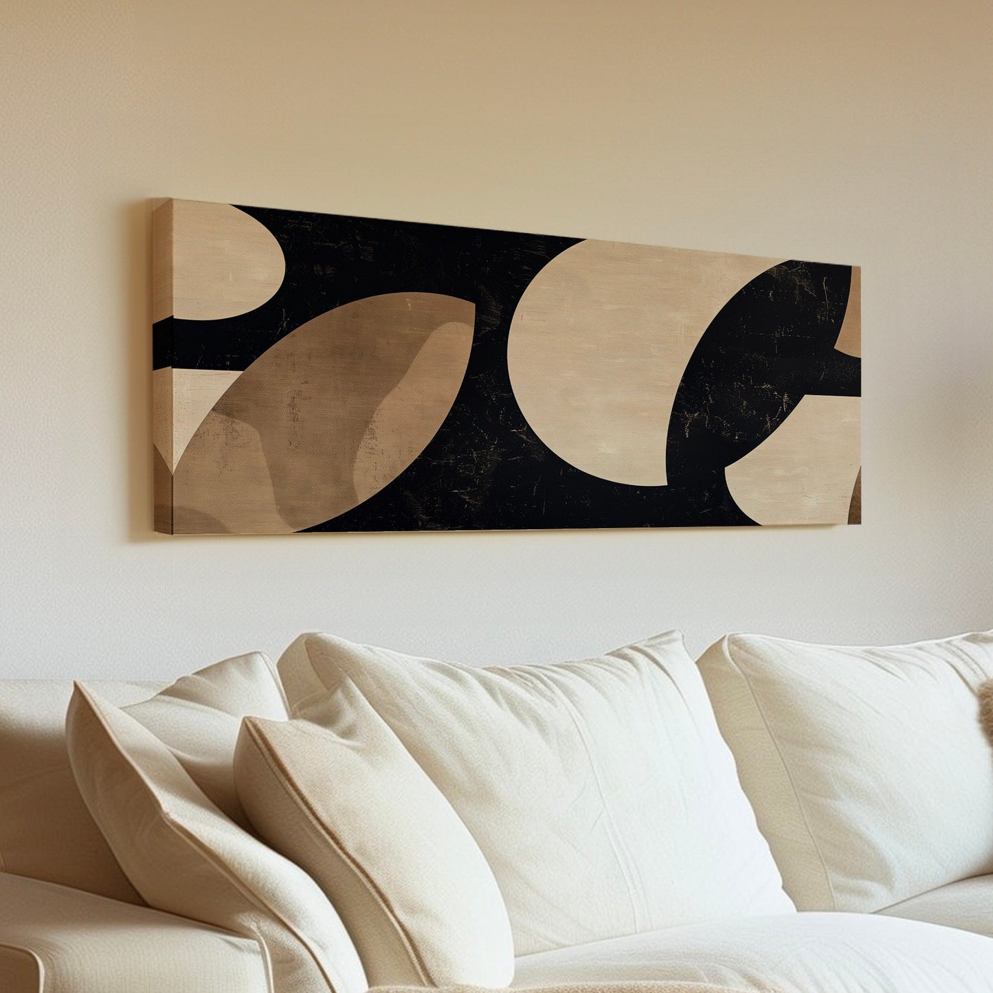 Black Brown Coffee Abstract Long Horizontal Wall Art For Living Room, Panoramic Barista Canvas Print, Latte Coffee Beans Decor Canvas Art