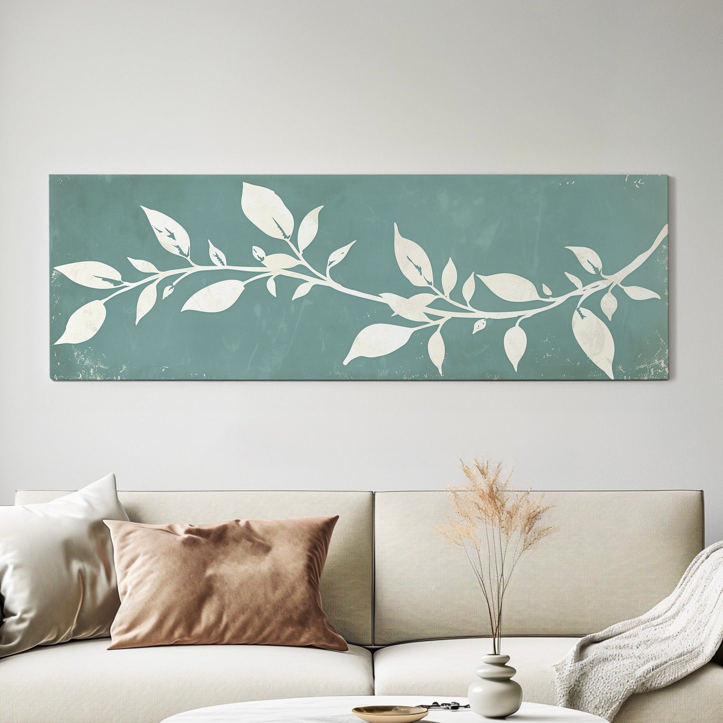 Basil Long Horizontal Wall Art For Kitchen, Panoramic Botanical Canvas Print, Sage Green Decor Canvas Art