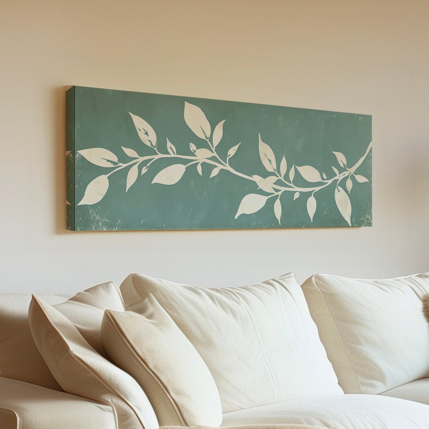 Basil Long Horizontal Wall Art For Kitchen, Panoramic Botanical Canvas Print, Sage Green Decor Canvas Art