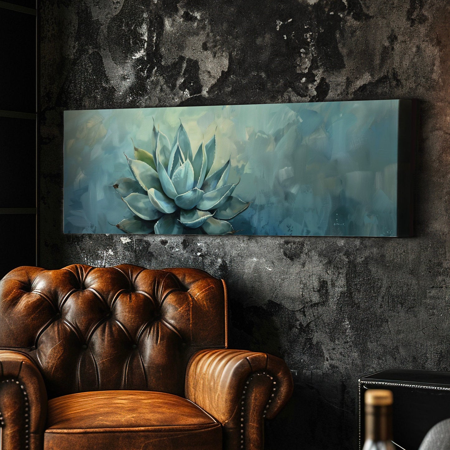 Agave Plant Long Horizontal Wall Art For Guest Room, Panoramic Cactus Canvas Print, Farmhouse Decor Canvas Art
