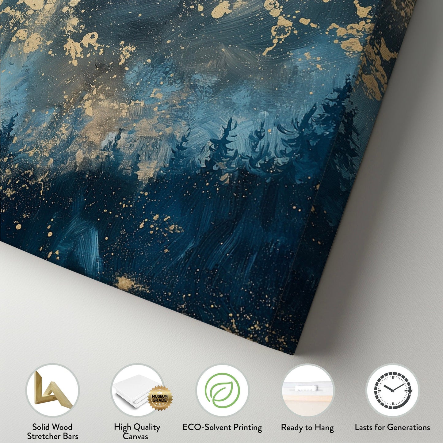 Nigh Starry Sky Long Horizontal Wall Art For Bedroom, Panoramic Full Moon Canvas Print, Spiritual Decor Canvas Art