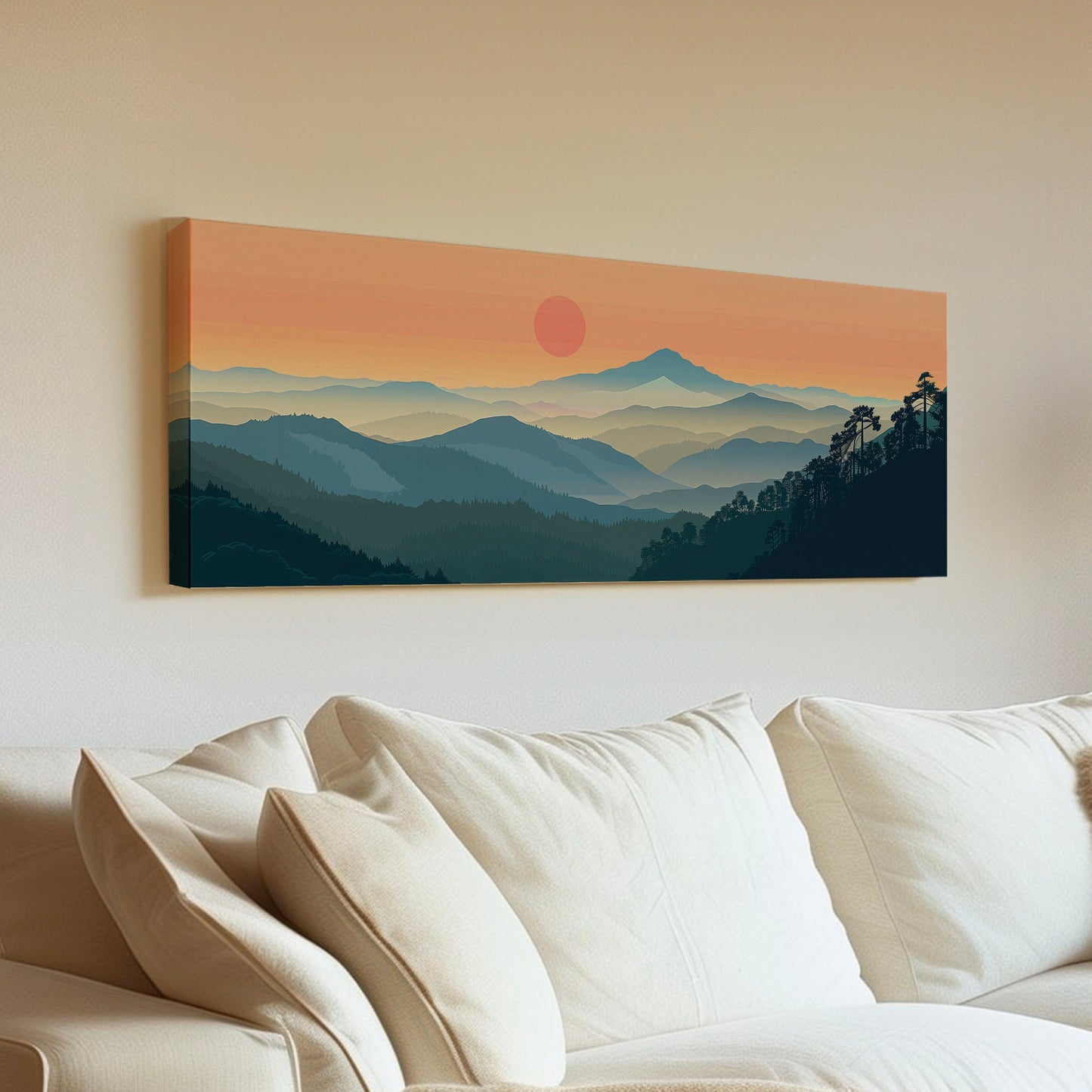 Mount Tamalpais Long Horizontal Wall Art For Living Room, Panoramic California Canvas Print, Sunset Decor Canvas Art