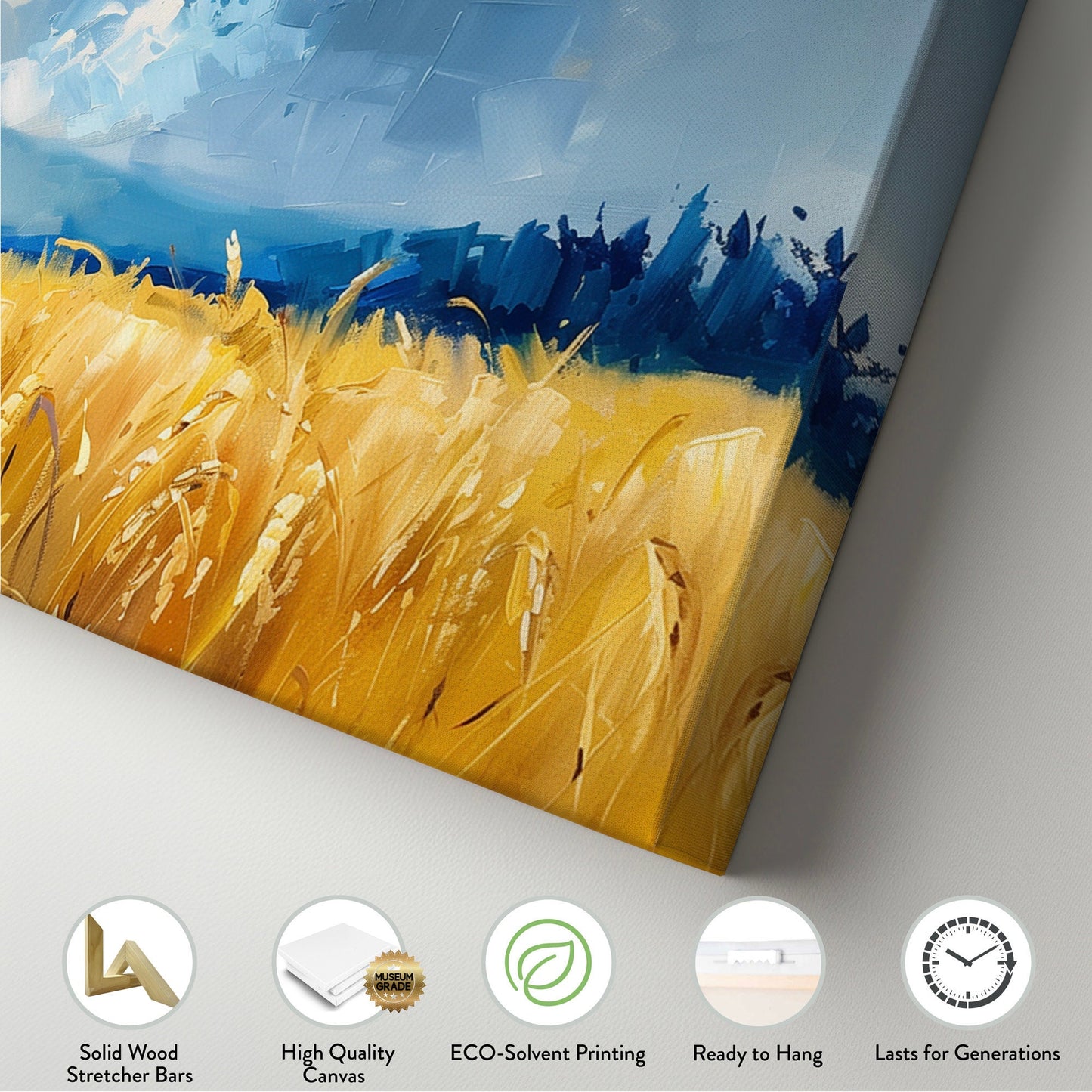 Golden Wheat Field Long Horizontal Wall Art For Living Room, Panoramic Beautiful Scene Canvas Print, Farmhouse Decor Canvas Art